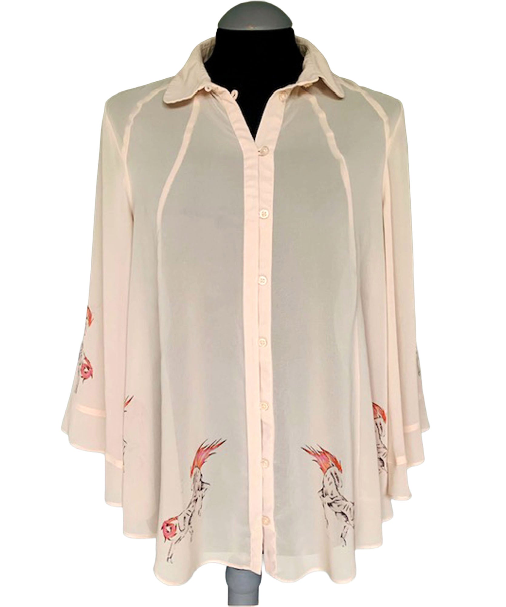 Reworked Fire Horse Chiffon Art Blouse. One-of-a-Kind Upcycled Preloved Top