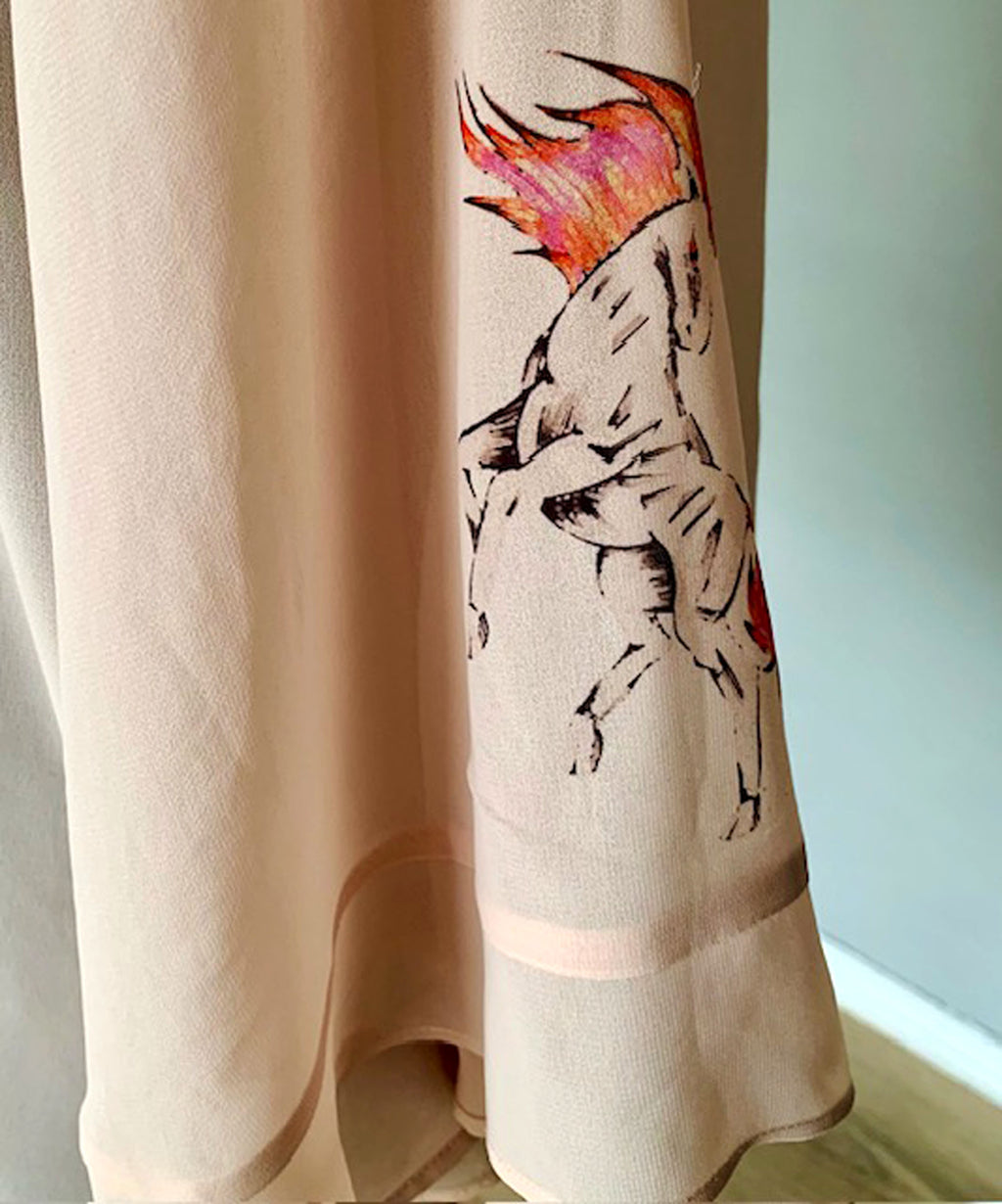 Reworked Fire Horse Chiffon Art Blouse. One-of-a-Kind Upcycled Preloved Top