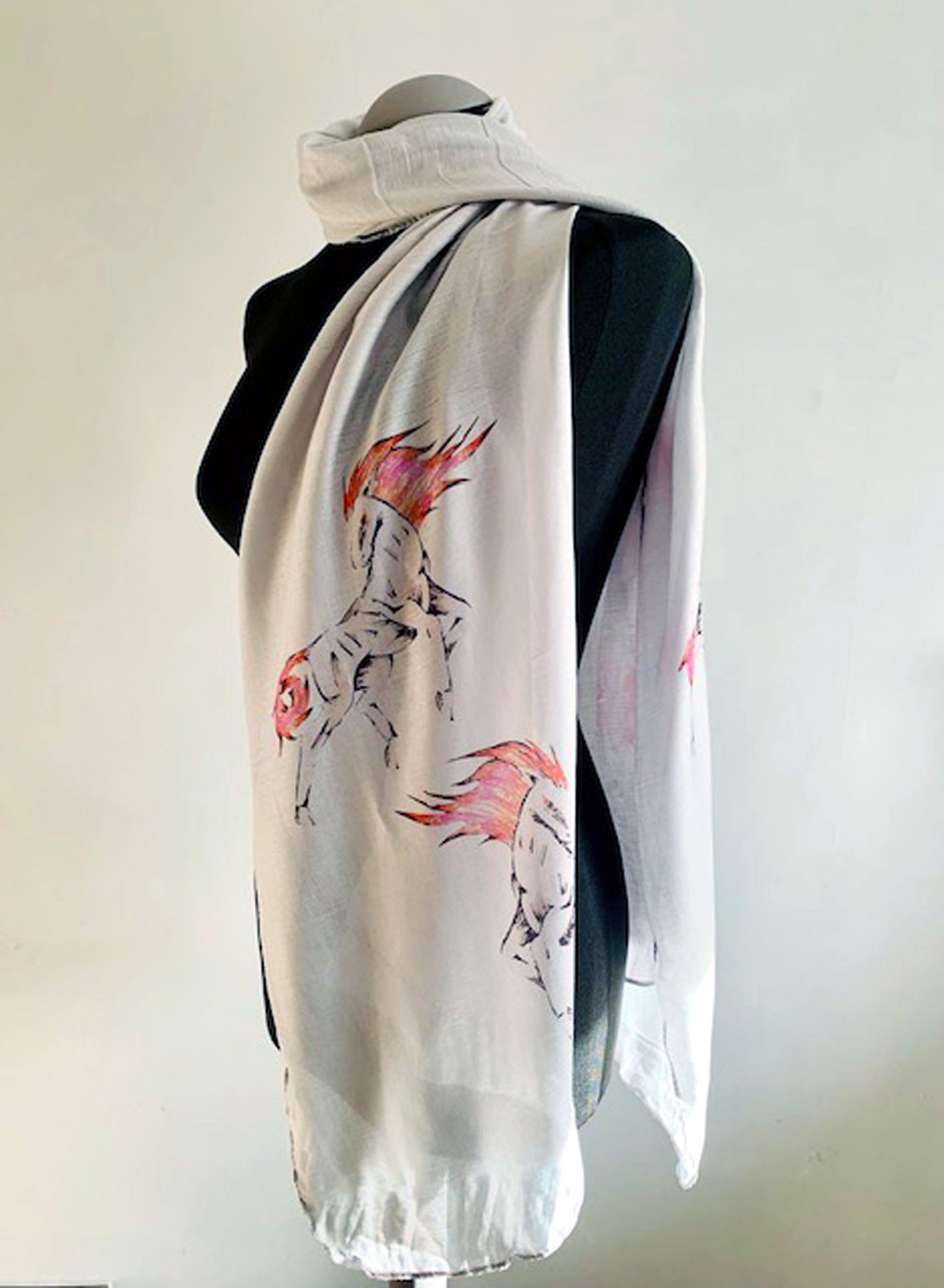 Fire Horse Scarf – Colorful 2026 Zodiac Print on Grey Lightweight Scarf