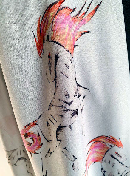 Fire Horse Scarf – Colorful 2026 Zodiac Print on Grey Lightweight Scarf