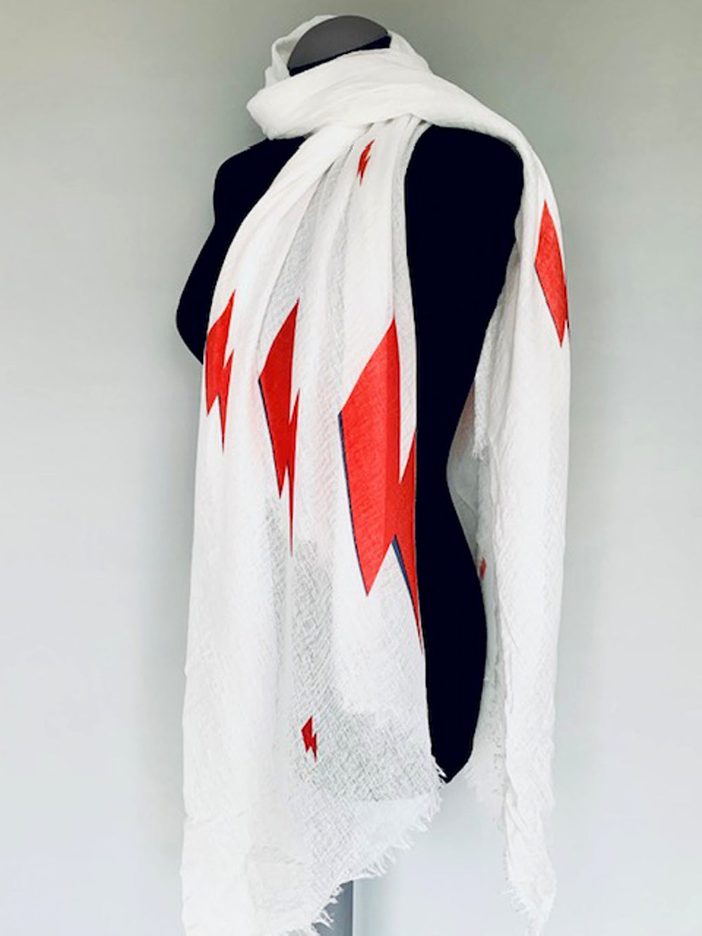 Wearable art scarf with Bowie inspired lightening bolt print