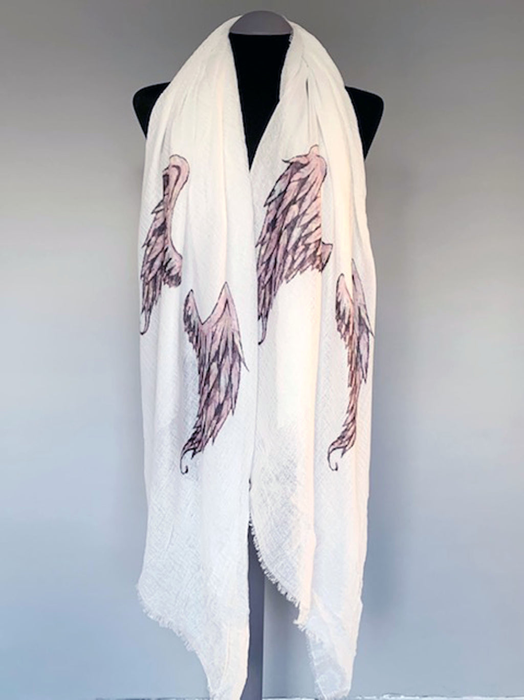 Angel Wings Scarf – Spiritual Symbolic Print on White Wrap Scarf