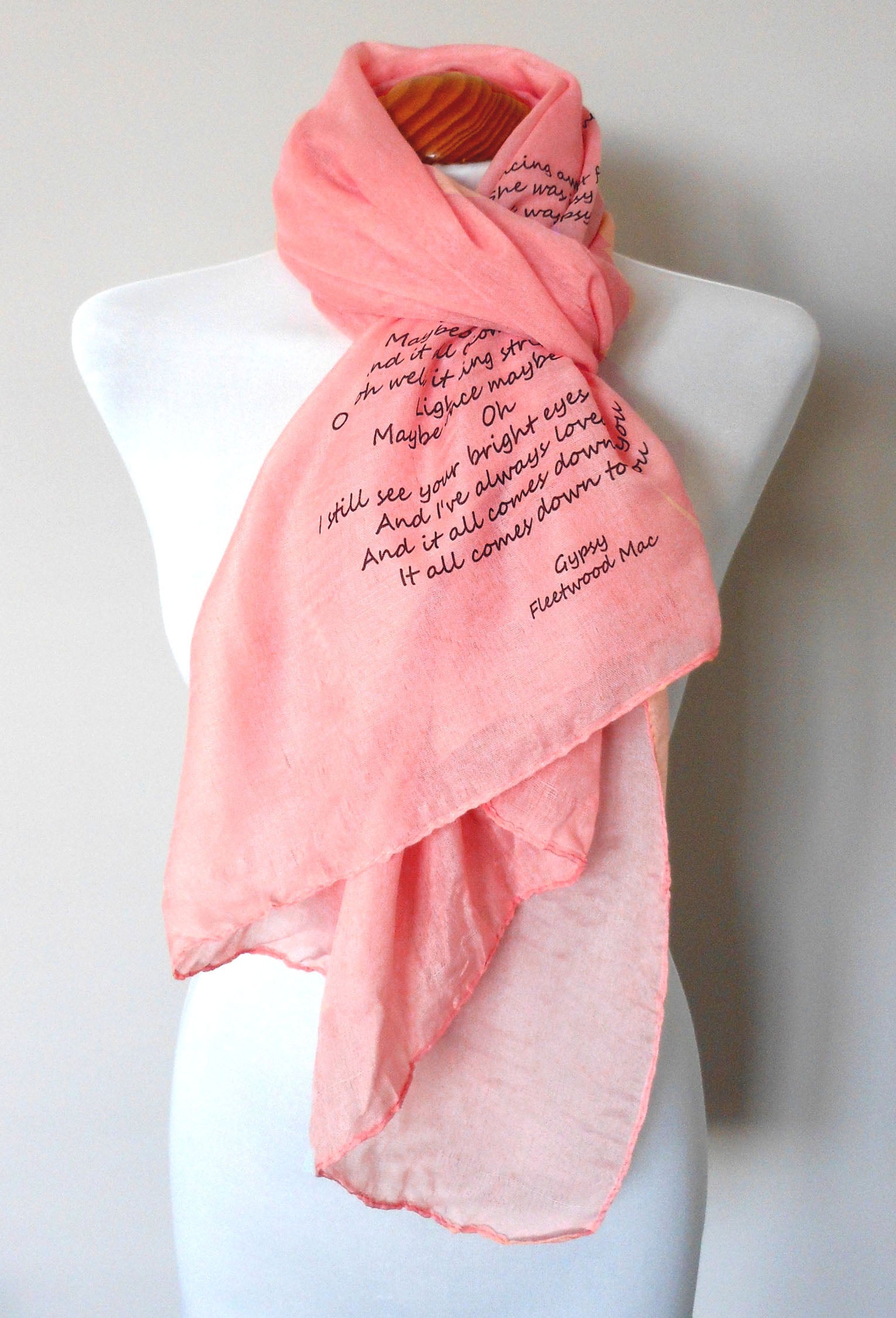 Fleetwood Mac Inspired Scarf. Long Scarf with Gypsy Lyrics Print - Other Colours Available