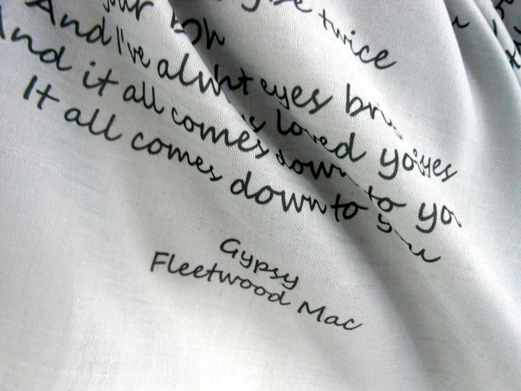Fleetwood Mac Inspired Scarf. Long Scarf with Gypsy Lyrics Print - Other Colours Available