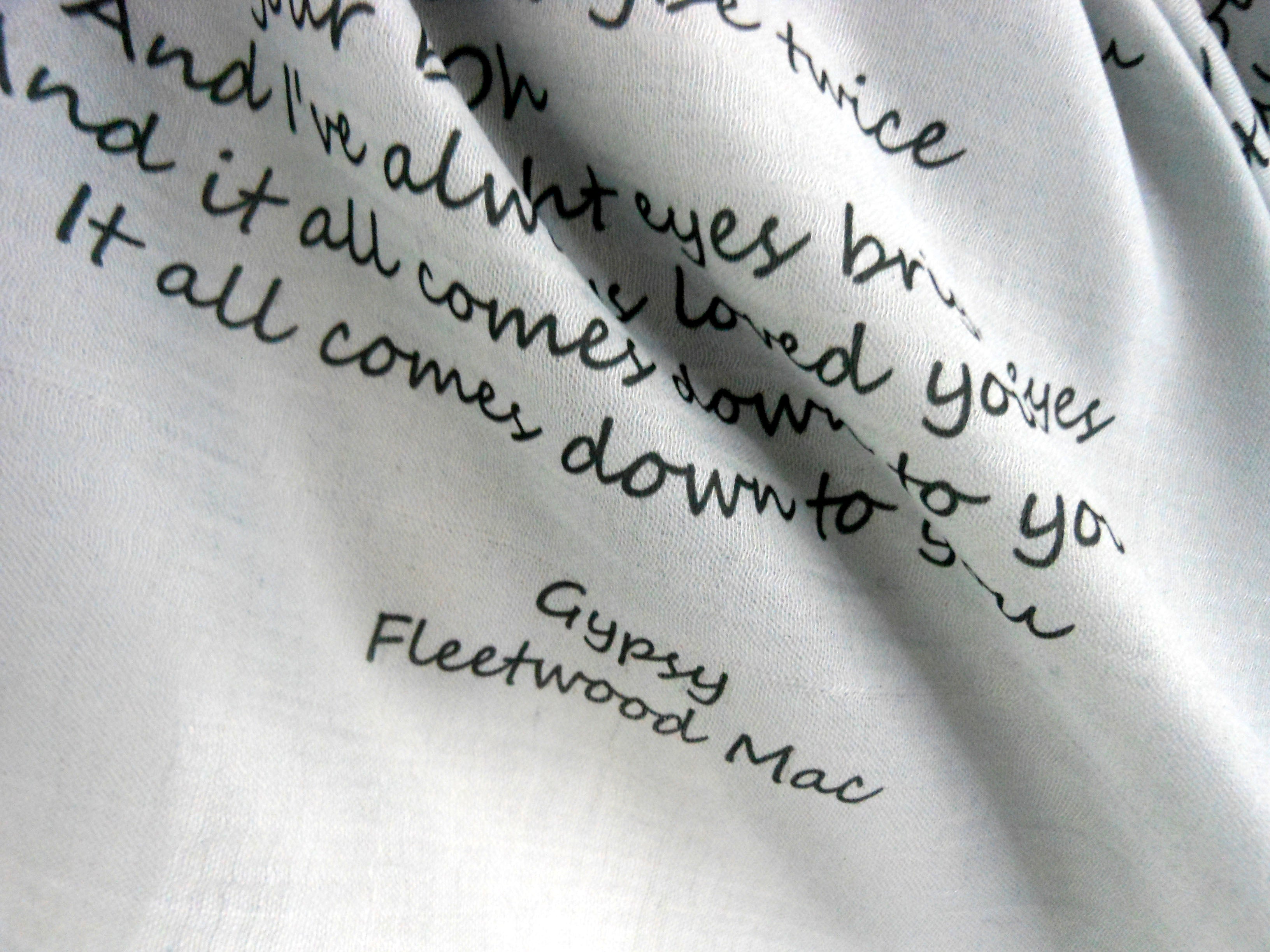 Fleetwood Mac Inspired Scarf. Long Scarf with Gypsy Lyrics Print - Other Colours Available