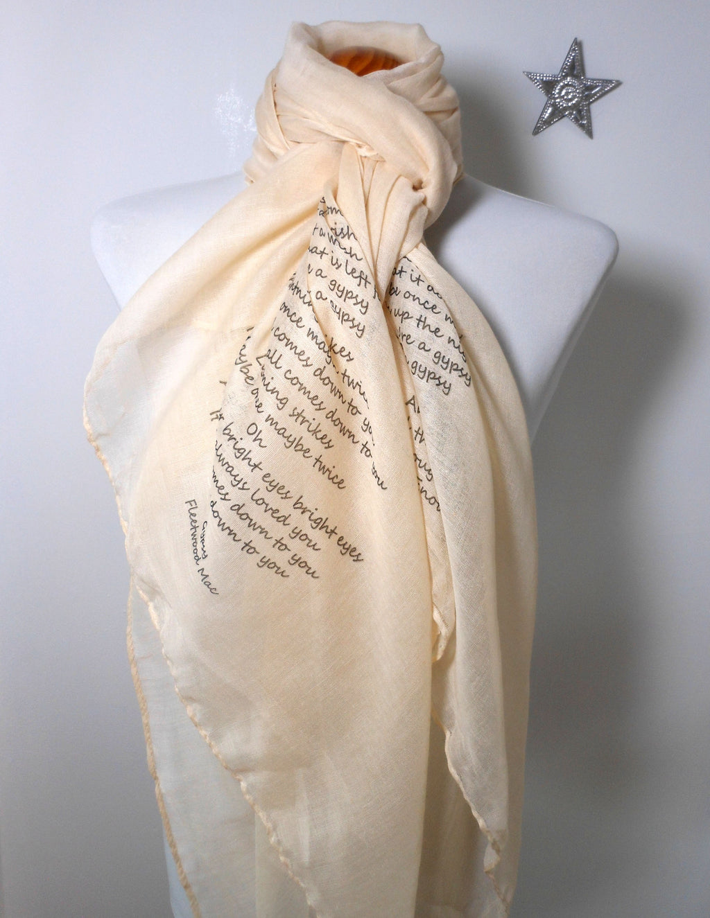 Fleetwood Mac Inspired Scarf. Long Scarf with Gypsy Lyrics Print - Other Colours Available