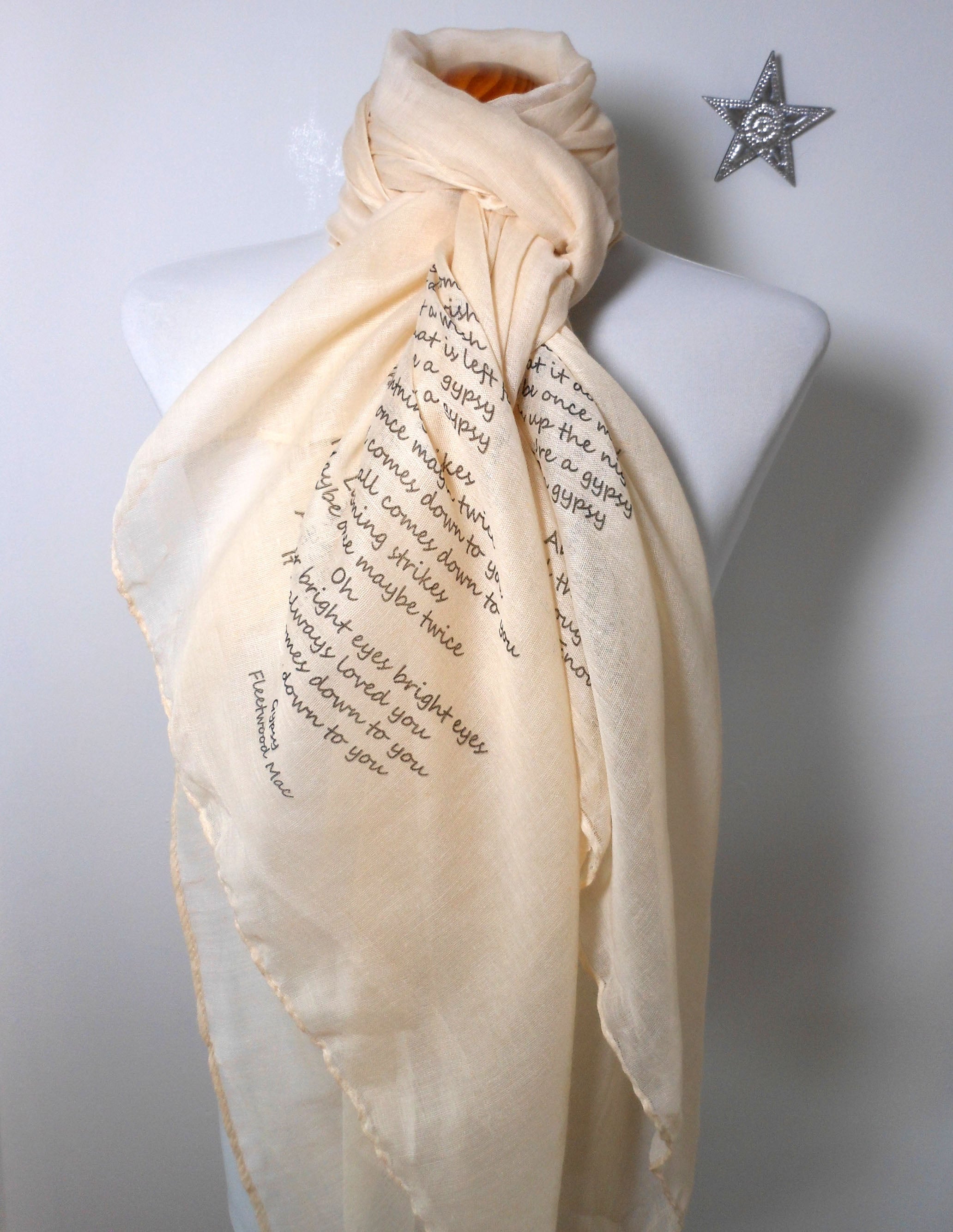 Fleetwood Mac Inspired Scarf. Long Scarf with Gypsy Lyrics Print - Other Colours Available