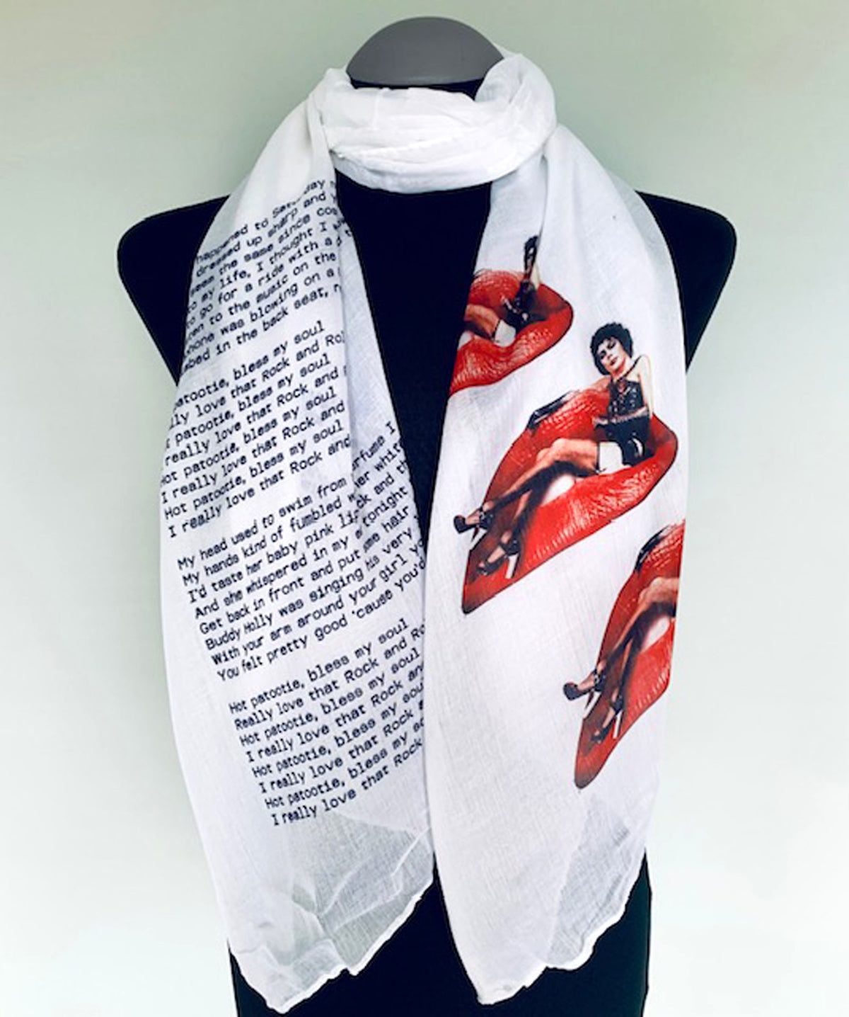 rocky horror picture show print on white scarf