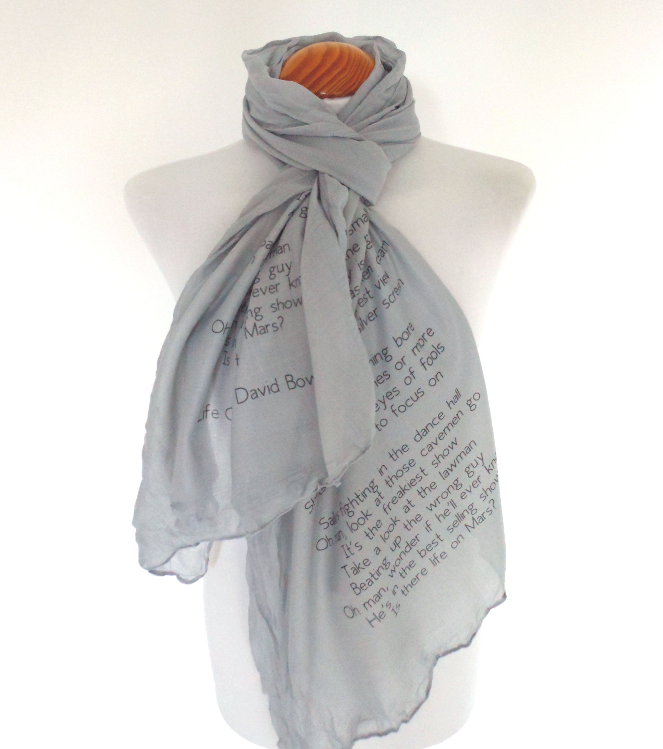 David Bowie Inspired Scarf. Long Scarf with Life On Mars Lyrics Print - Other Colours Available)