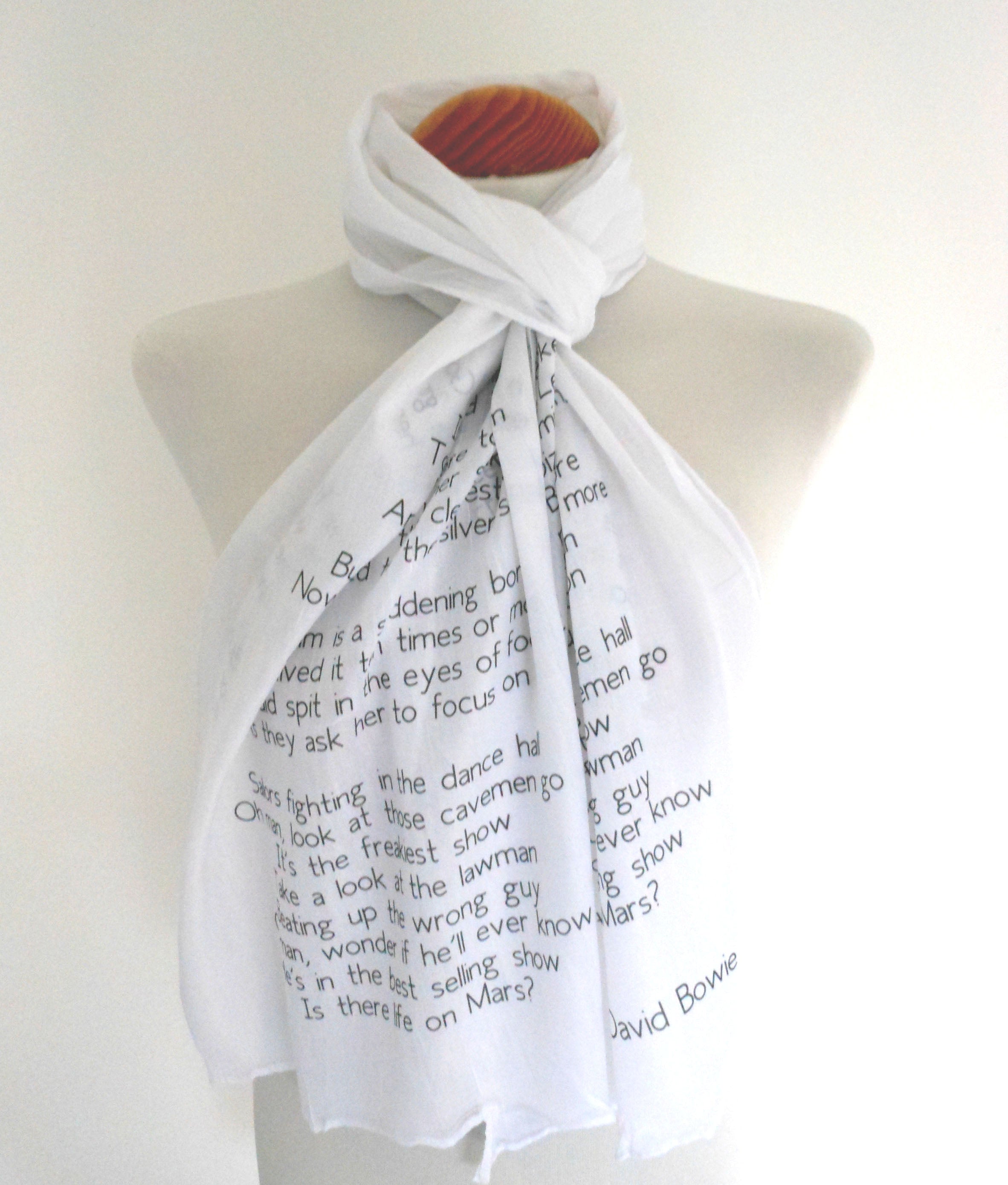 David Bowie Inspired Scarf. Long Scarf with Life On Mars Lyrics Print - Other Colours Available)