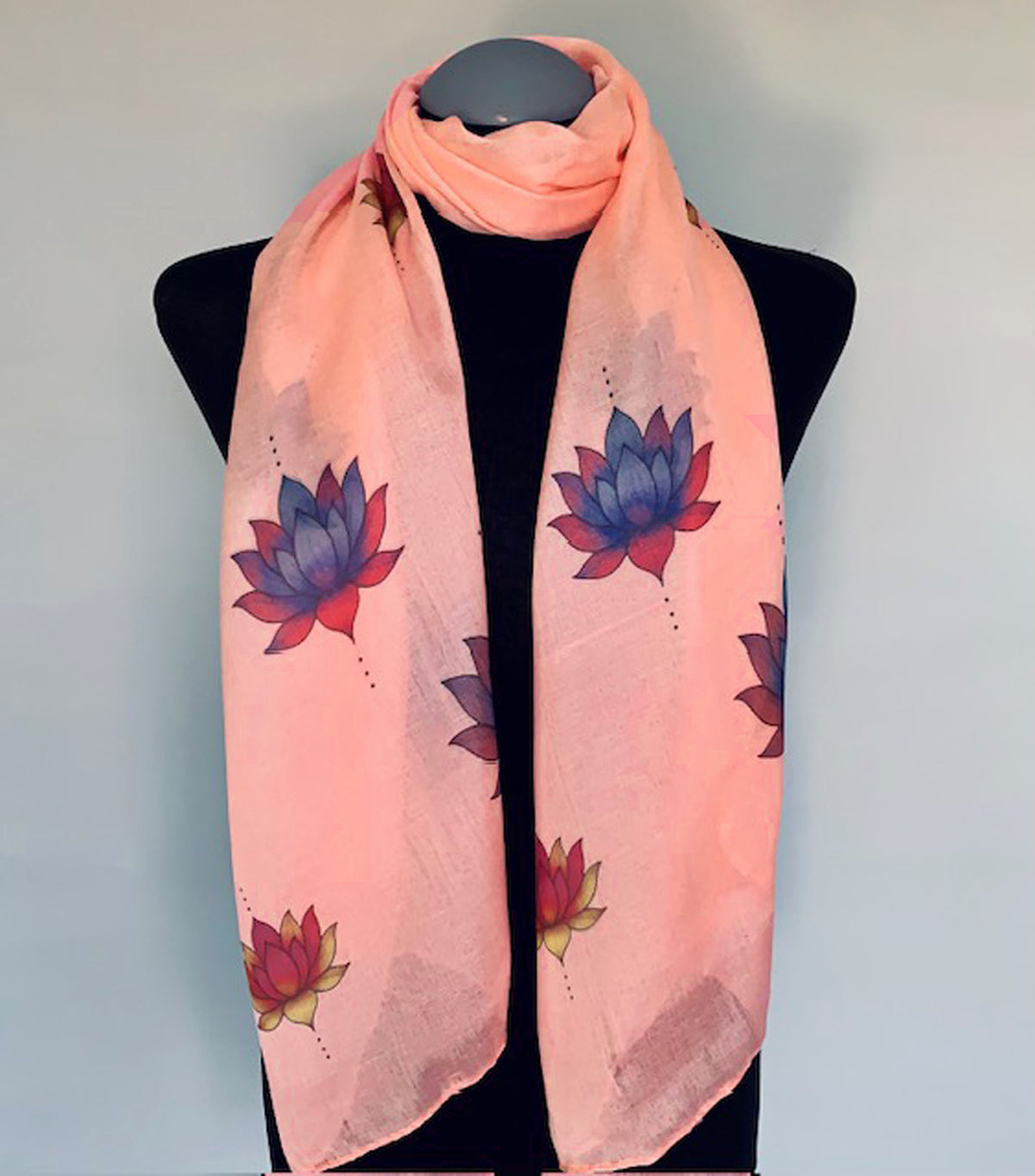Lotus Flower Scarf –  Spiritual Enlightenment Lotus Flower Print on Pink Lightweight Scarf .