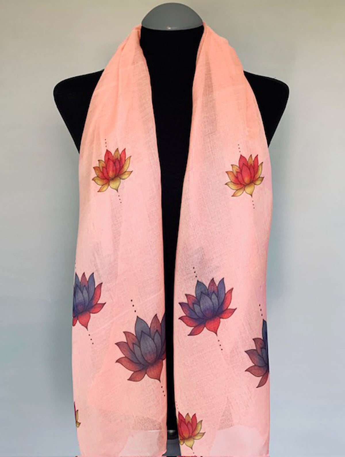 Lotus Flower Scarf –  Spiritual Enlightenment Lotus Flower Print on Pink Lightweight Scarf .