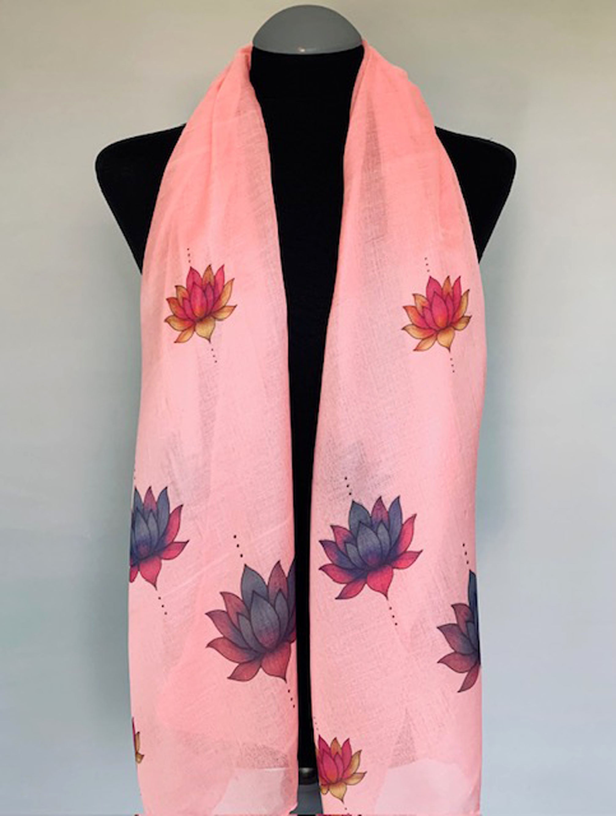 Lotus Flower Scarf –  Spiritual Enlightenment Lotus Flower Print on Pink Lightweight Scarf .