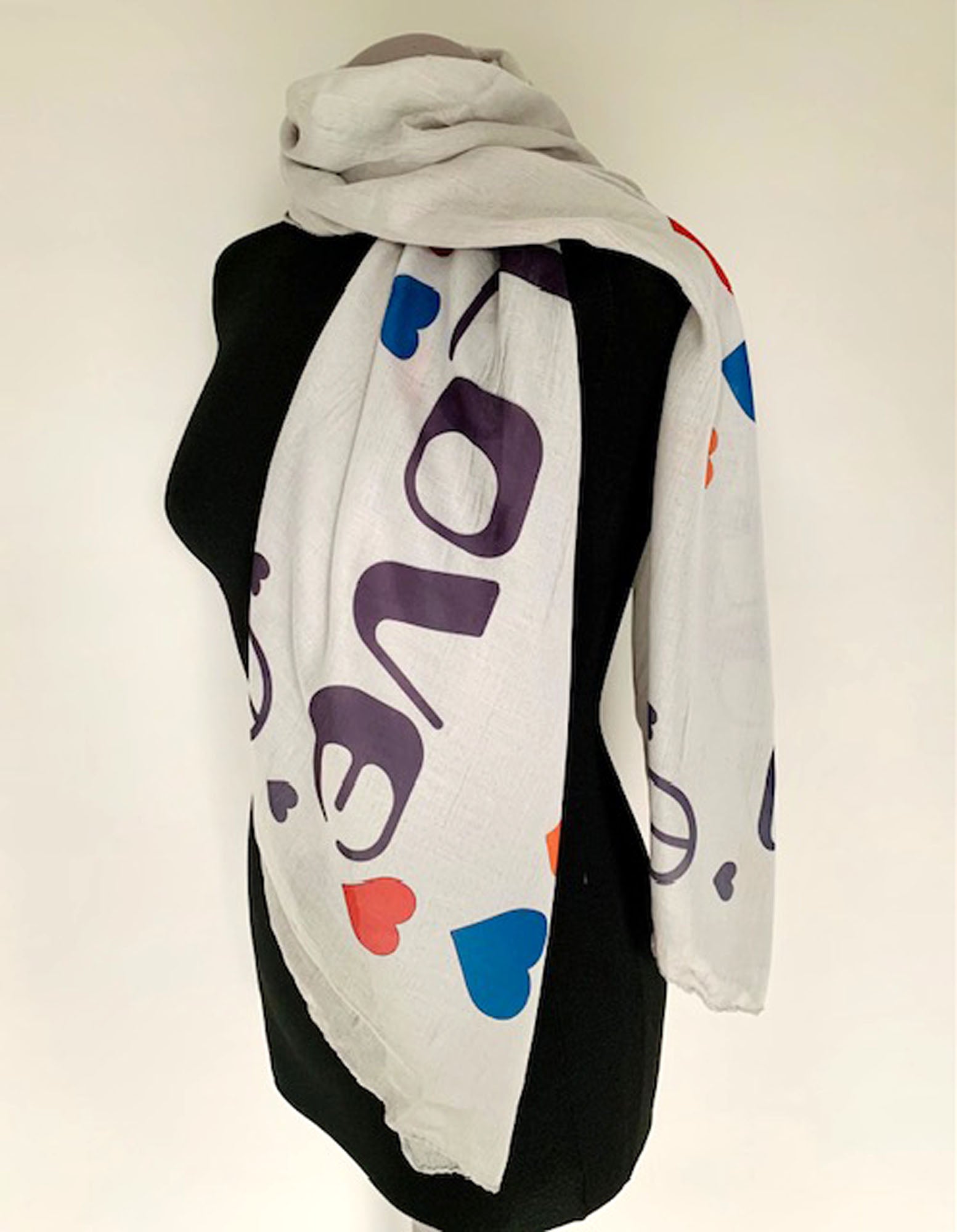 Love N Peace Scarf – Vintage Style Love N Peace Print on Lightweight Grey Scarf