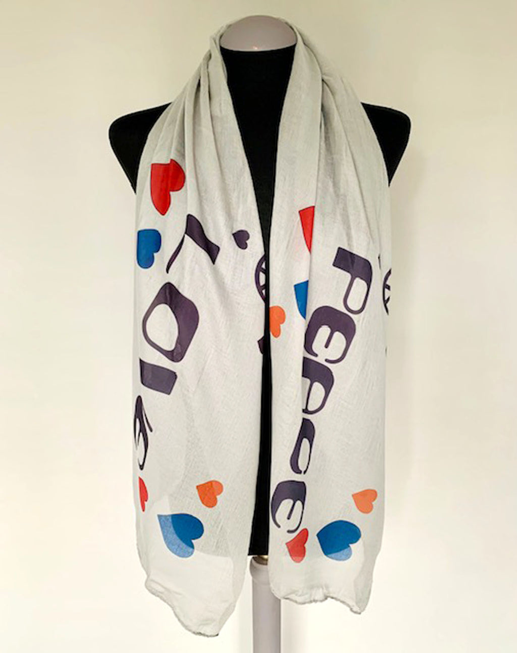 Love N Peace Scarf – Vintage Style Love N Peace Print on Lightweight Grey Scarf
