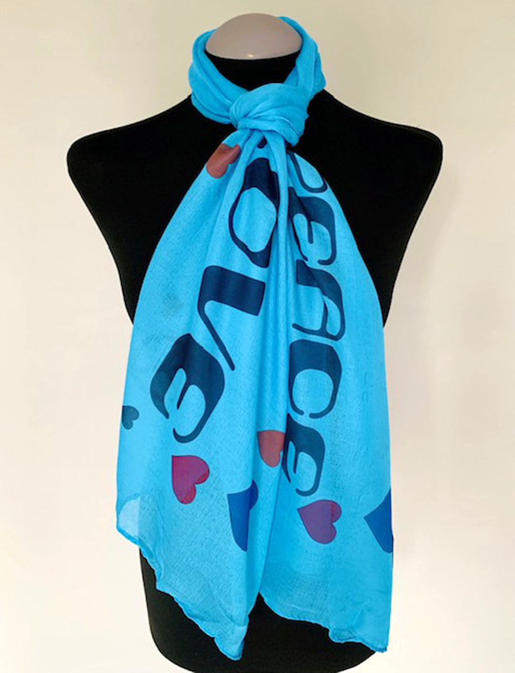 Love N Peace Scarf – Vintage Style Love N Peace Print on Lightweight Blue Scarf