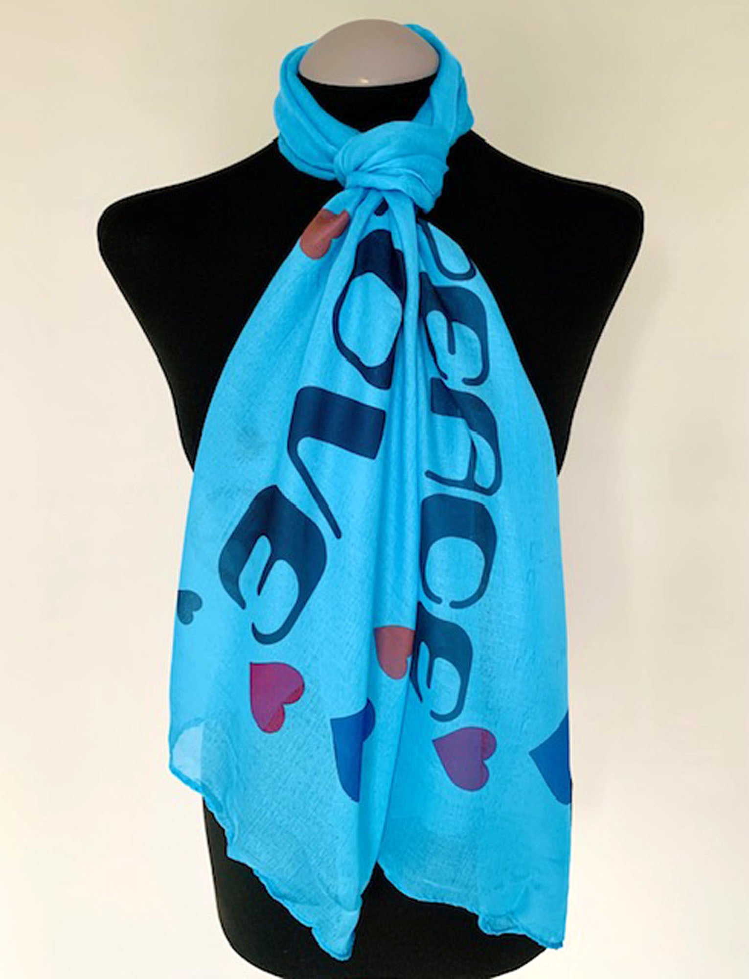 Love N Peace Scarf – Vintage Style Love N Peace Print on Lightweight Blue Scarf