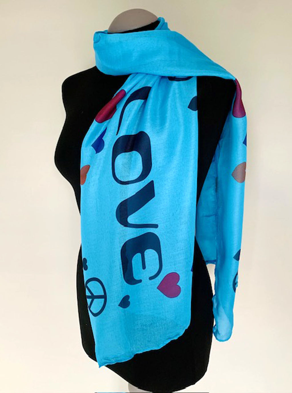 Love N Peace Scarf – Vintage Style Love N Peace Print on Lightweight Blue Scarf