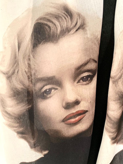 Marilyn Monroe Inspired Scarf – 1950's Vintage Hollywood Pin-Up Print on Lightweight White Scarf.