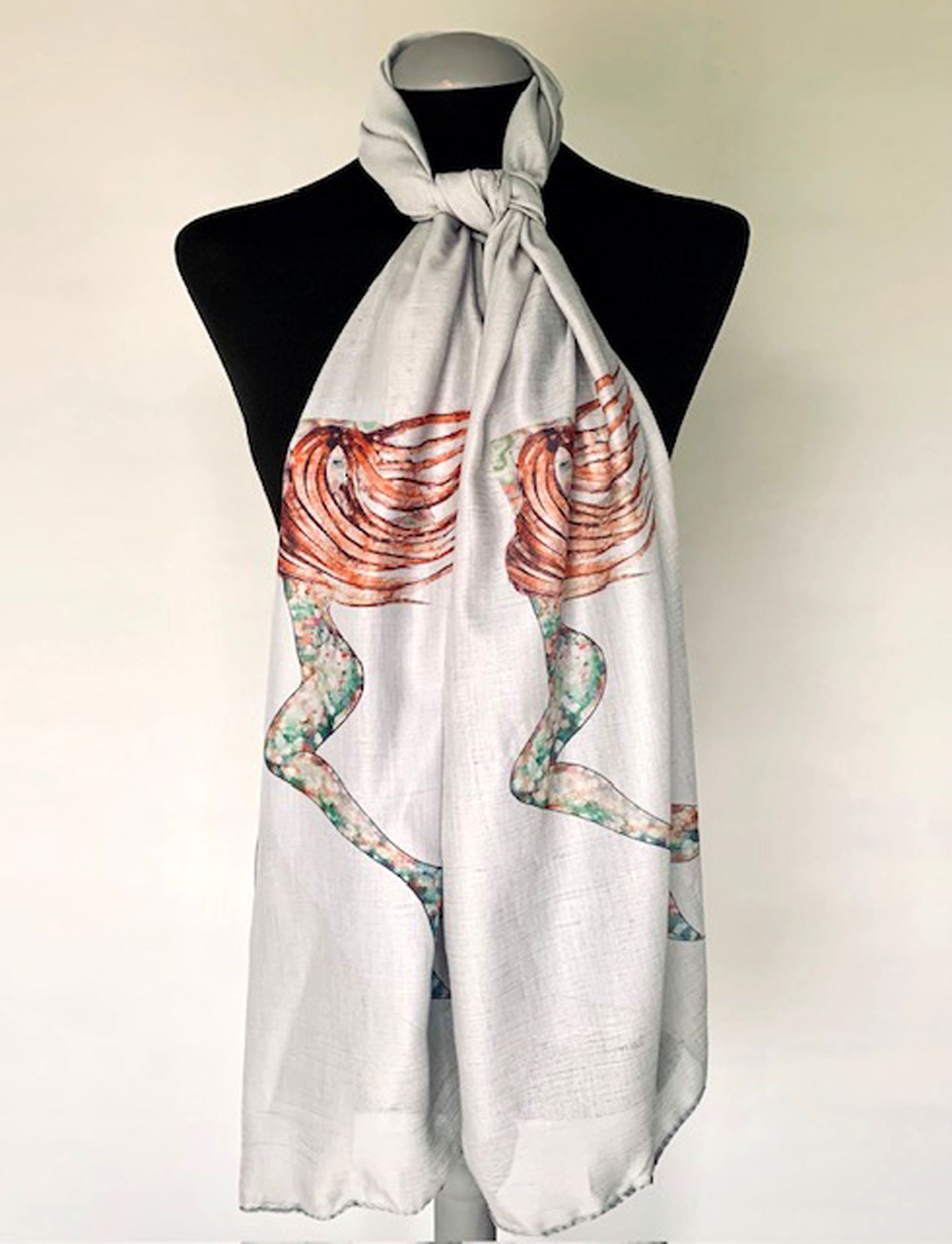 Mermaid Scarf – Mythical Mermaid Print on Grey Lightweight Scarf