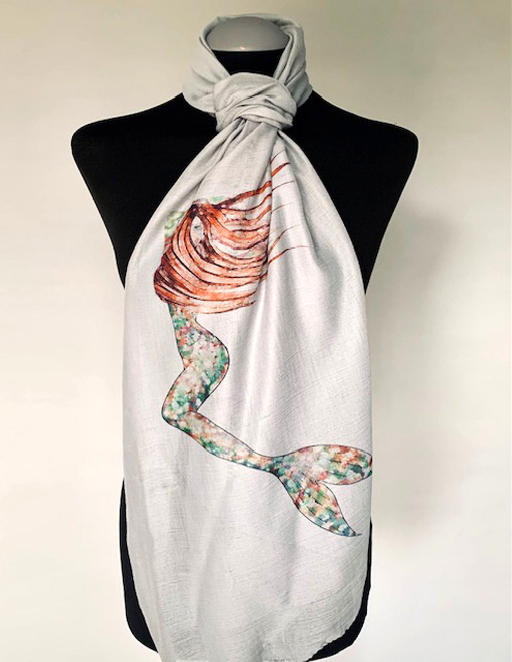 long grey scarf with mermaid print