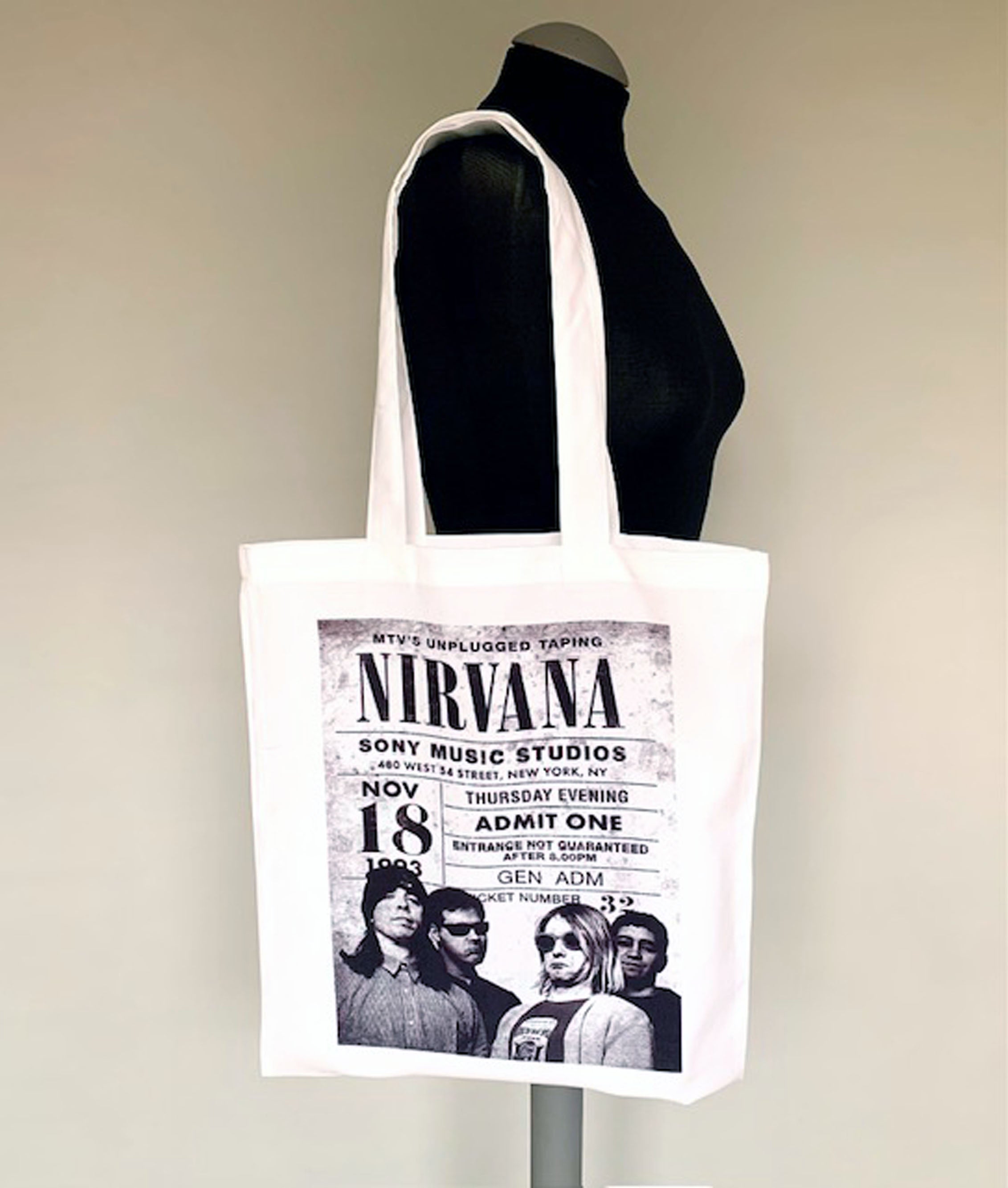Tote shopper bag with vintage 90 grunge Nirvana print
