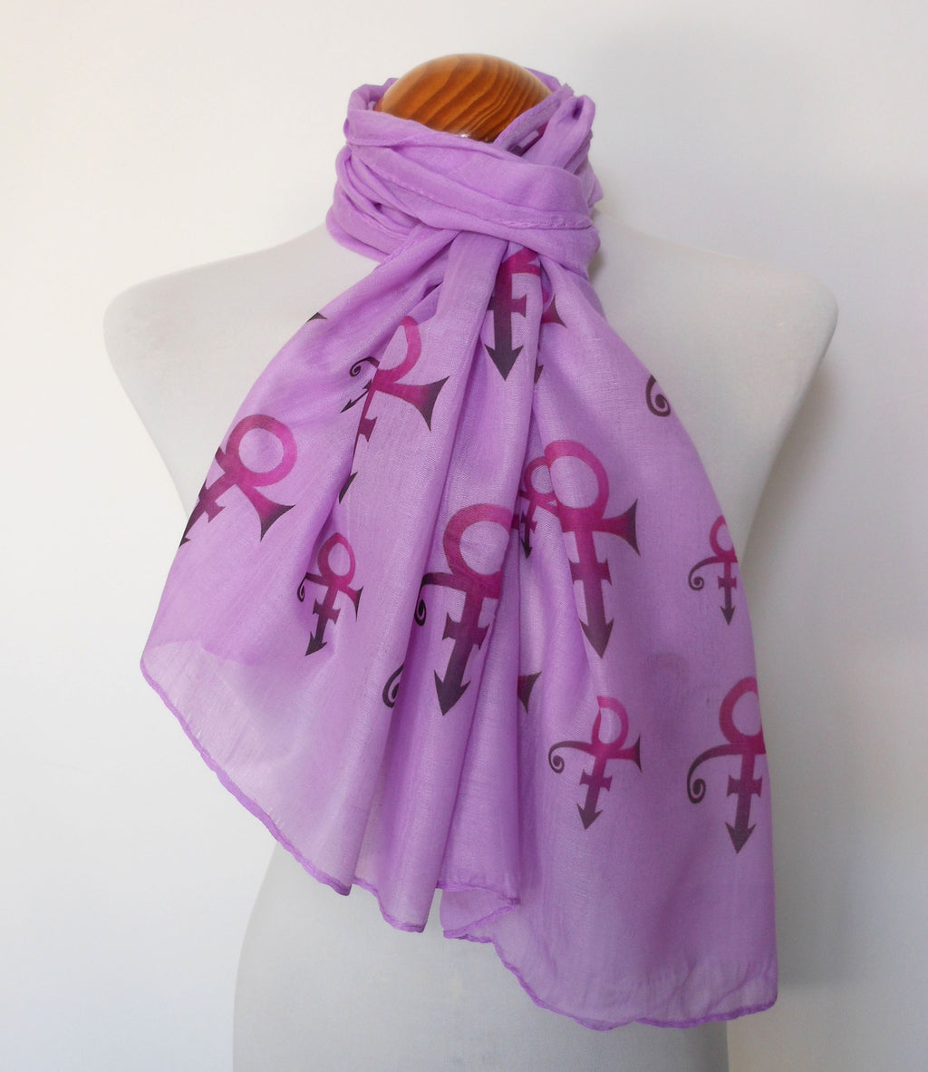Prince Inspired Scarf – Purple Long Scarf with Prince inspired symbol print.