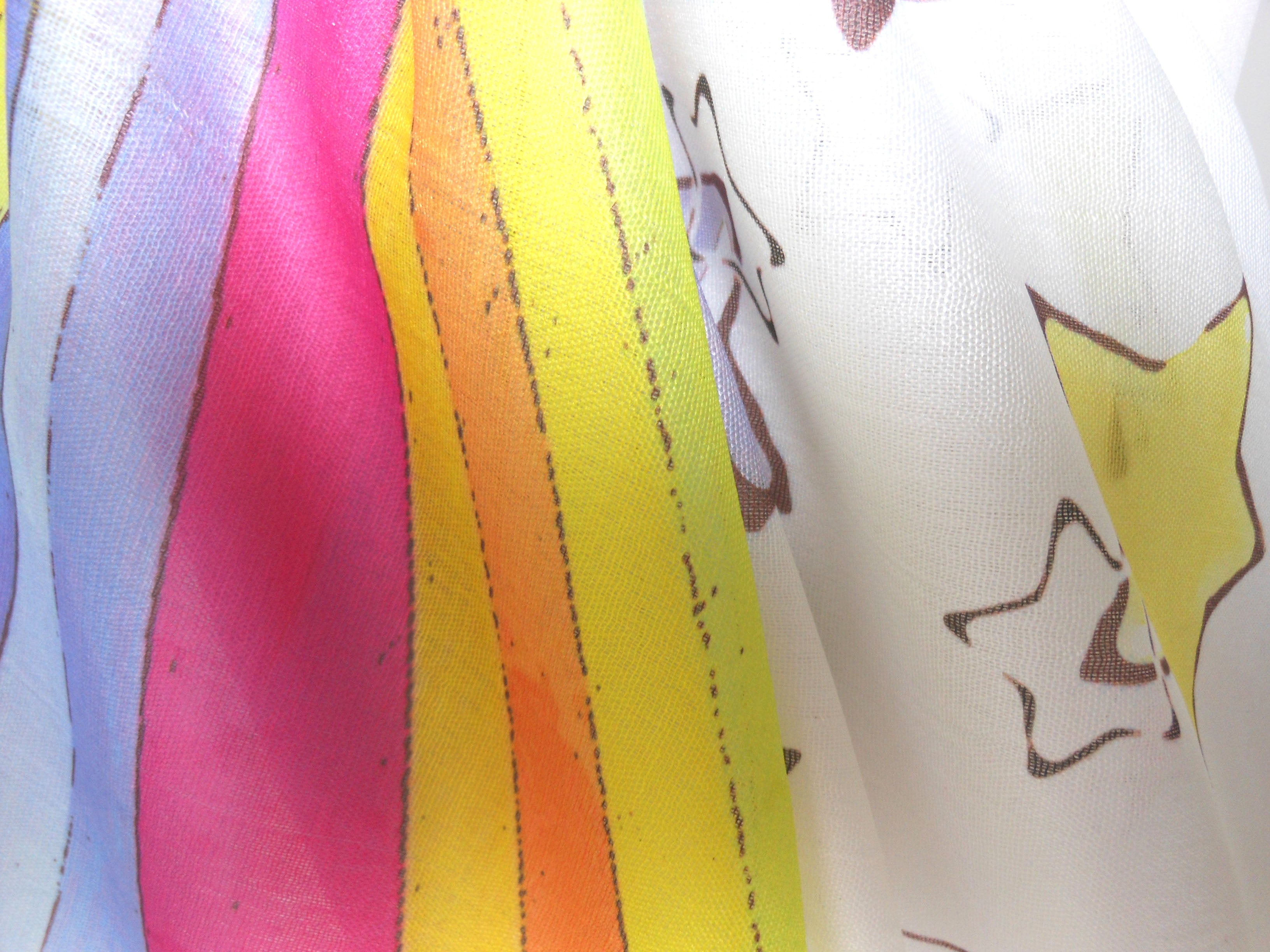 Rainbow & Stars Scarf – Colorful Rainbow Print Festival Fashion Accessory on Lightweight White Scarf