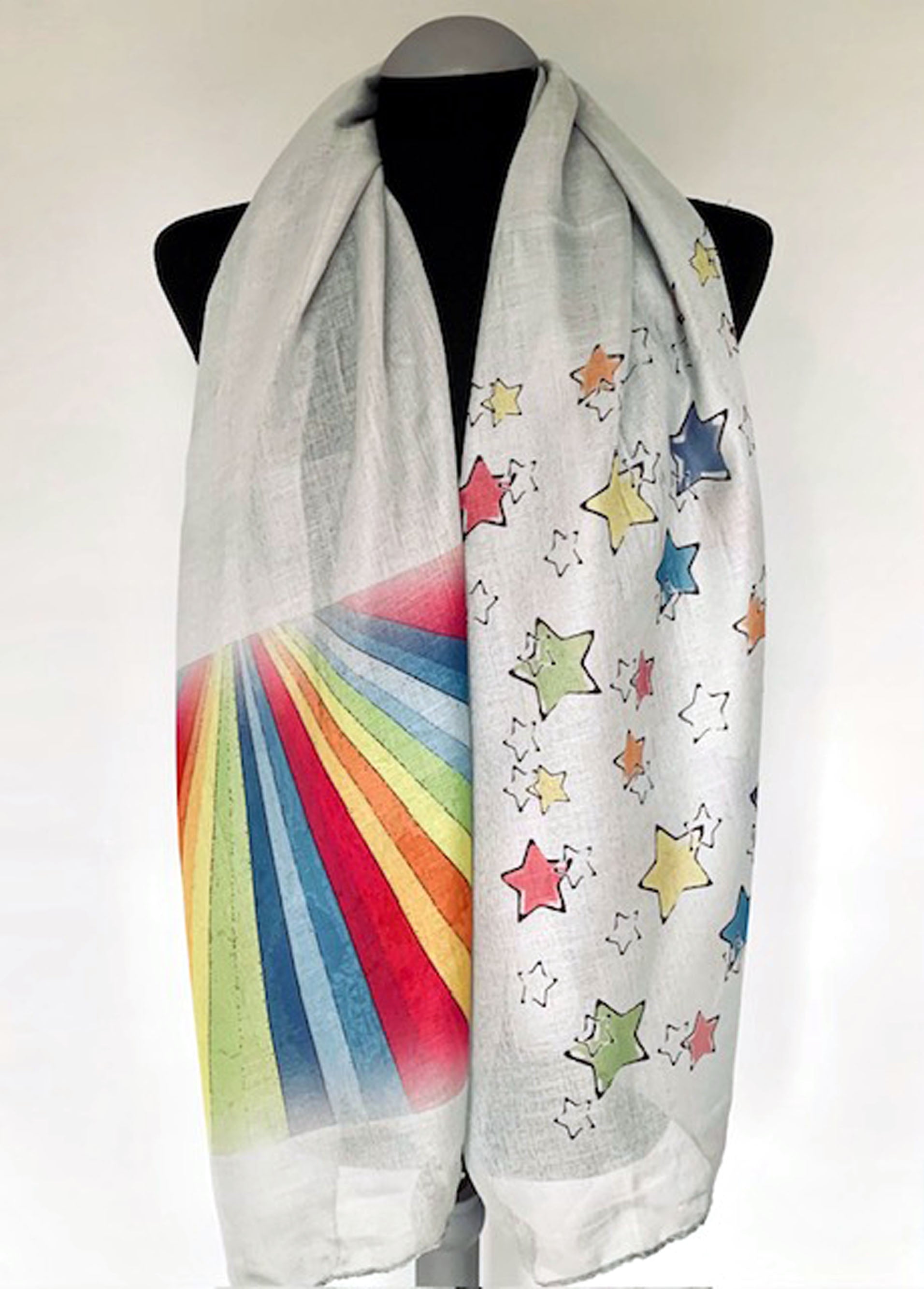 Rainbow & Stars Scarf – Long Scarf With Colourful Rainbow Print