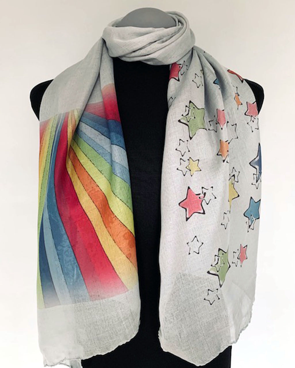 Rainbow & Stars Scarf – Long Scarf With Colourful Rainbow Print