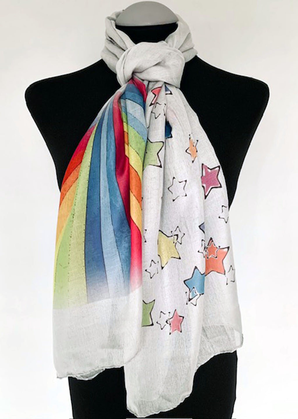 Rainbow & Stars Scarf – Long Scarf With Colourful Rainbow Print