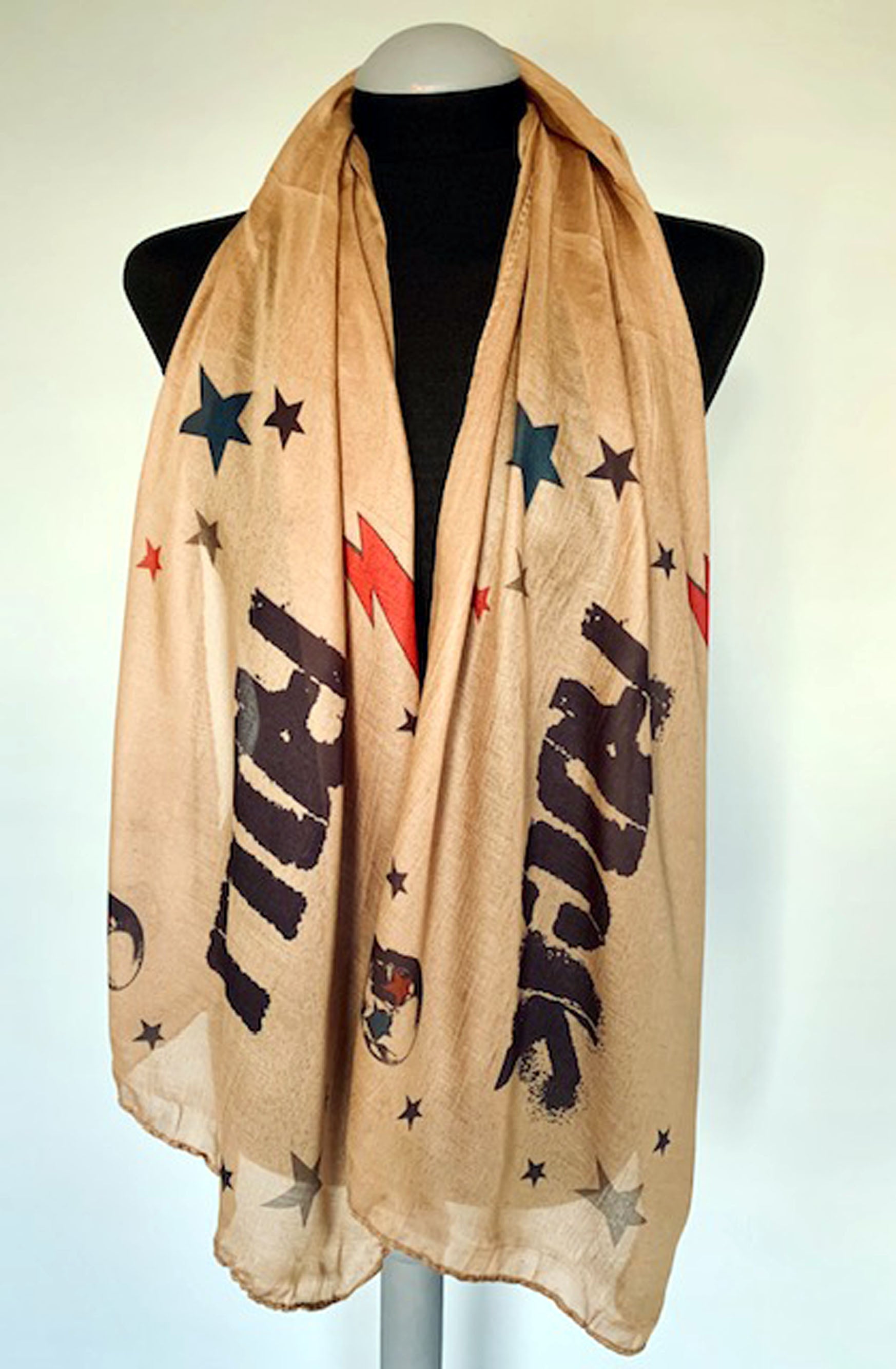 Rock N Roll Scarf – Vintage Music Style Rock N Roll Print on Lightweight Brown Scarf