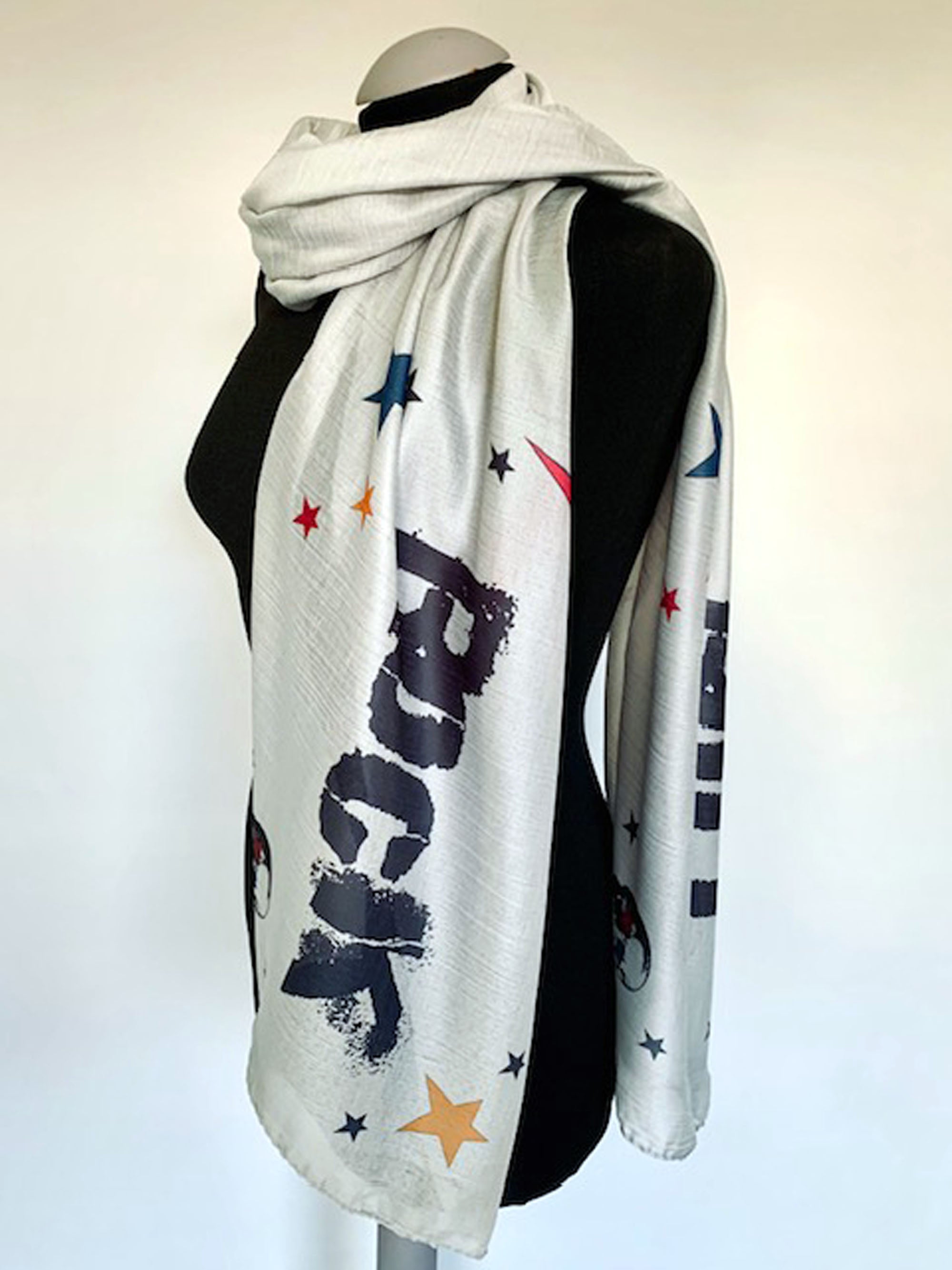 Rock N Roll Scarf – Vintage Music Style Rock N Roll Print on Lightweight Grey Scarf