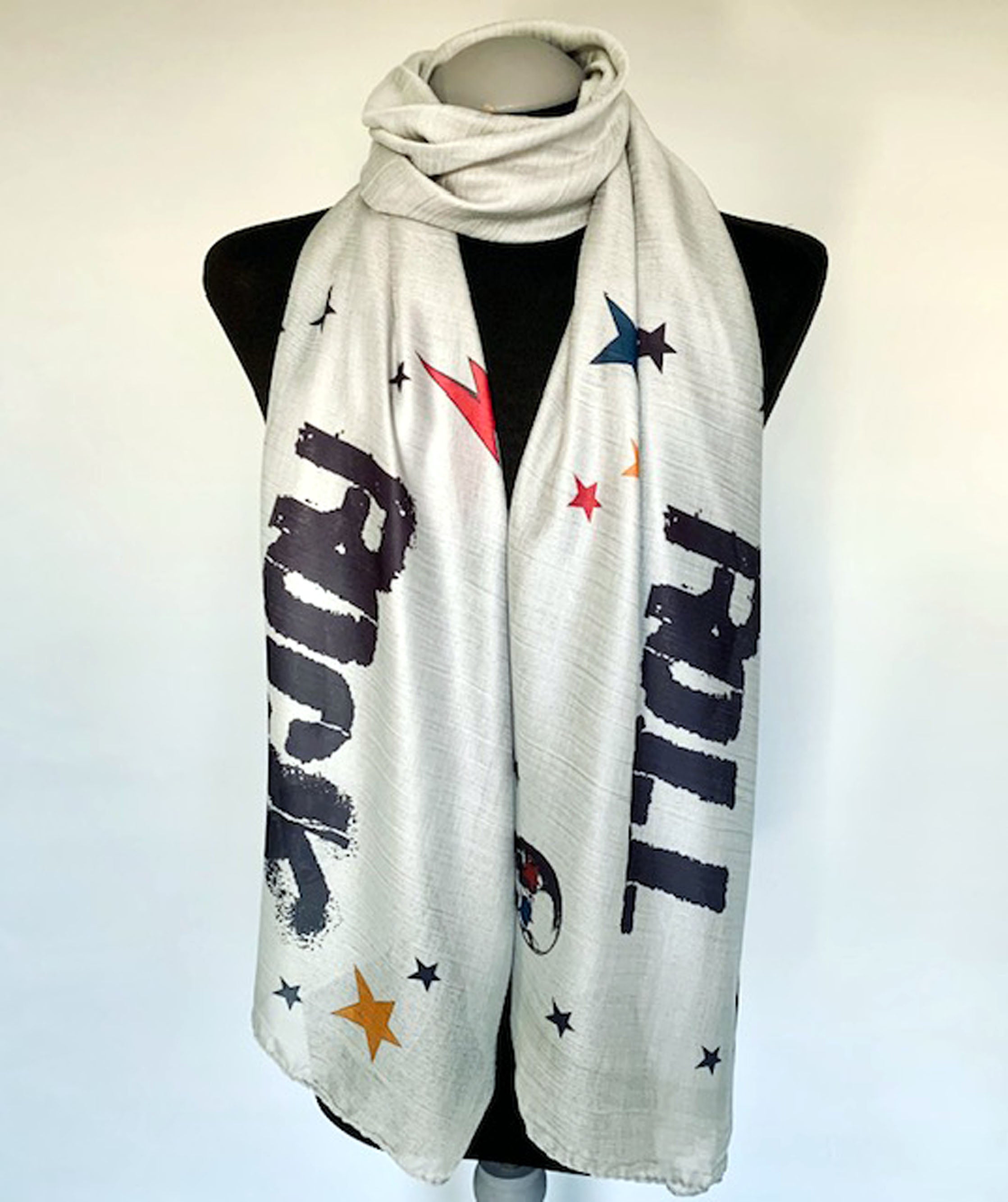 Rock N Roll Scarf – Vintage Music Style Rock N Roll Print on Lightweight Grey Scarf