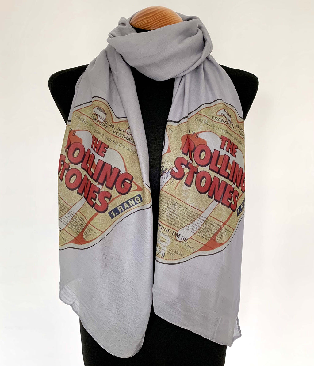 Rolling Stones Inspired Scarf – Rock n Roll Style Long Scarf with Band Print.