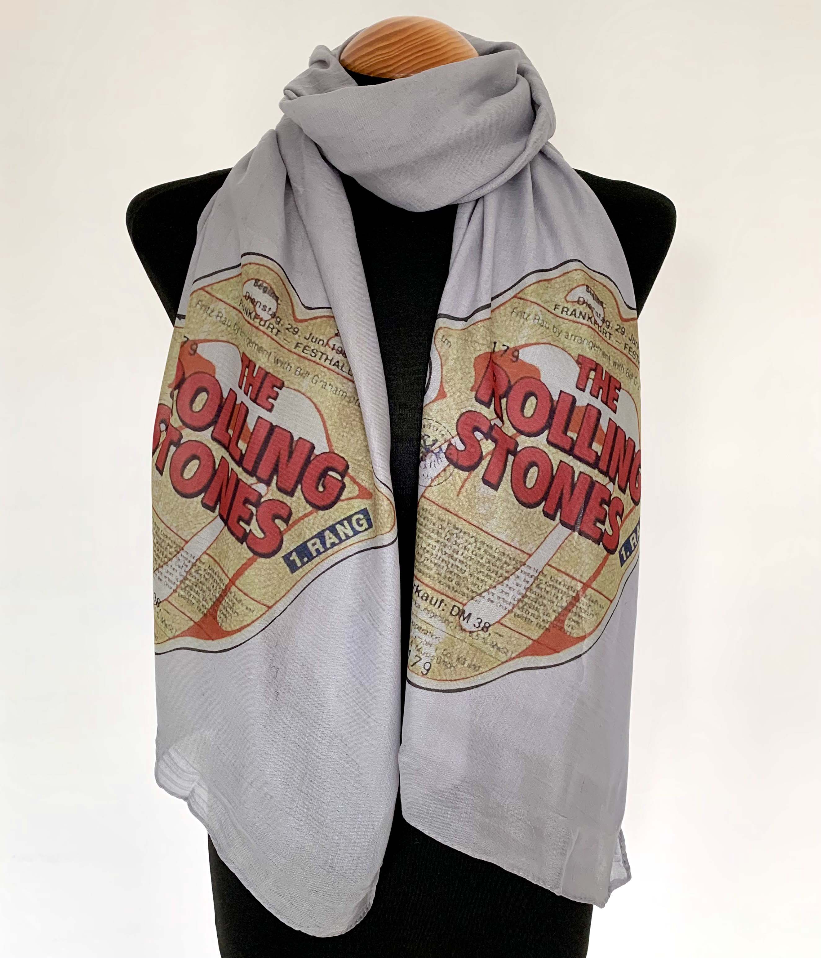 Rolling Stones Inspired Scarf – Rock n Roll Style Long Scarf with Band Print.