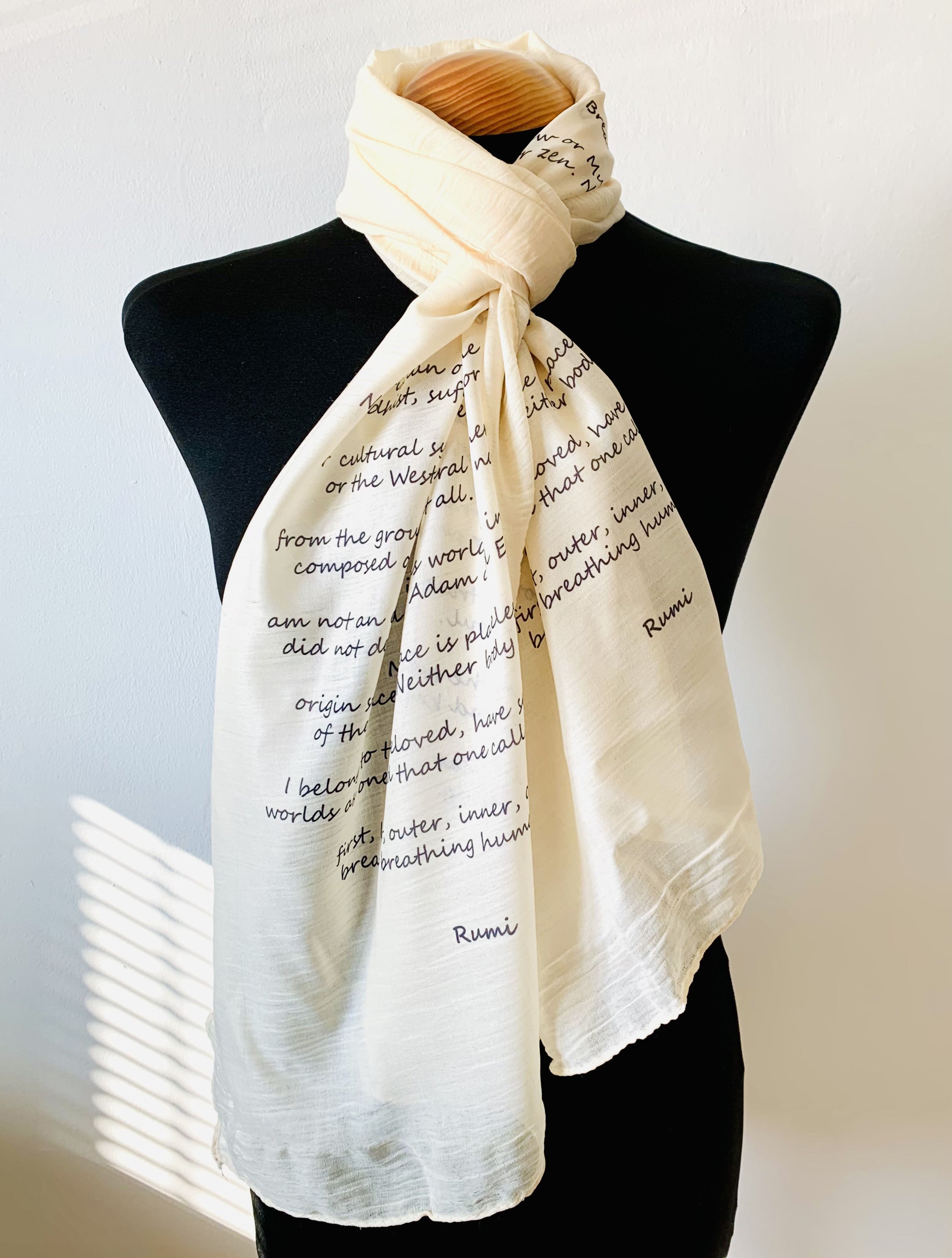 Rumi - Only Breath –  Spiritual Enlightenment Poem Print on Lightweight Scarf .