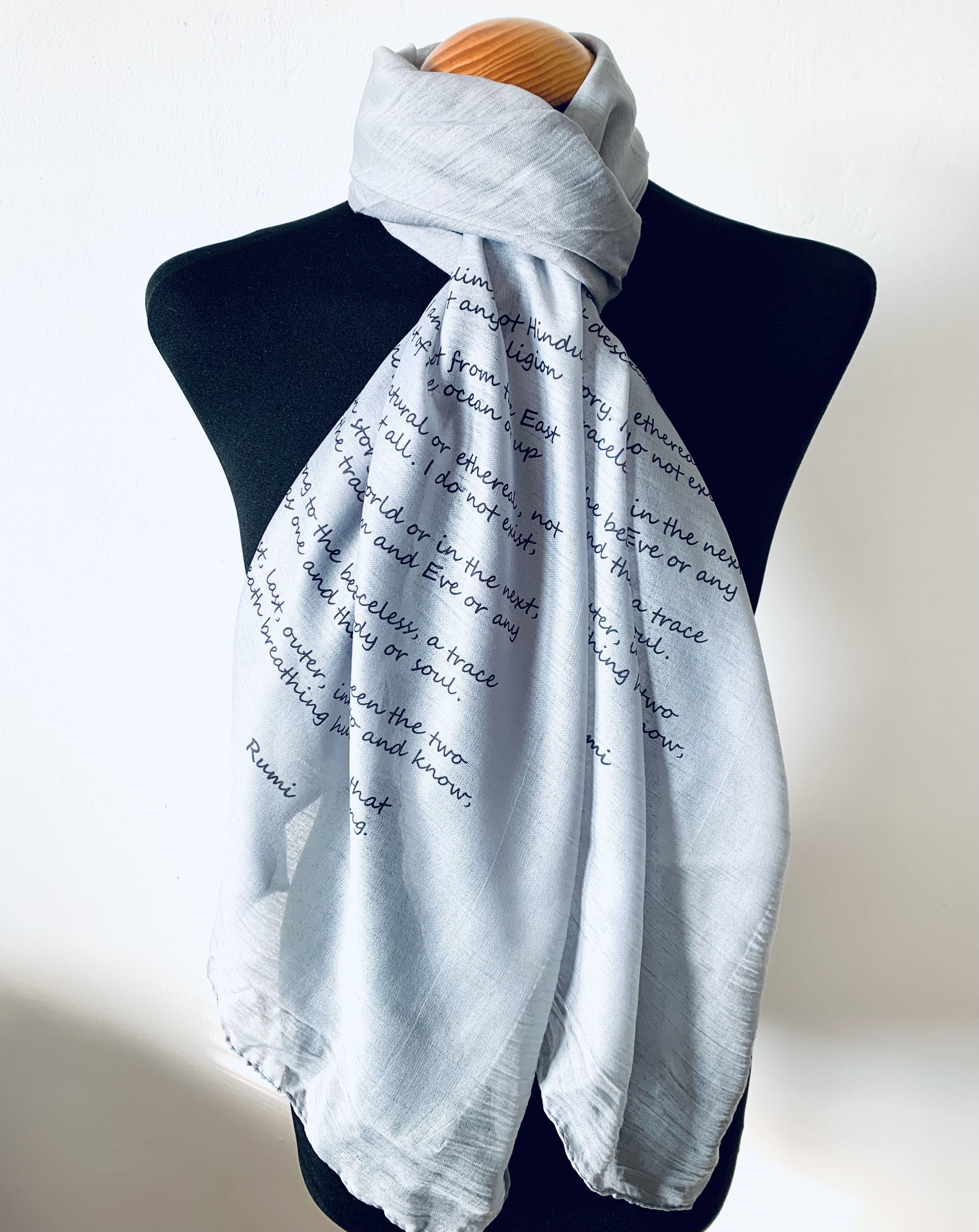 Rumi - Only Breath –  Spiritual Enlightenment Poem Print on Lightweight Scarf .