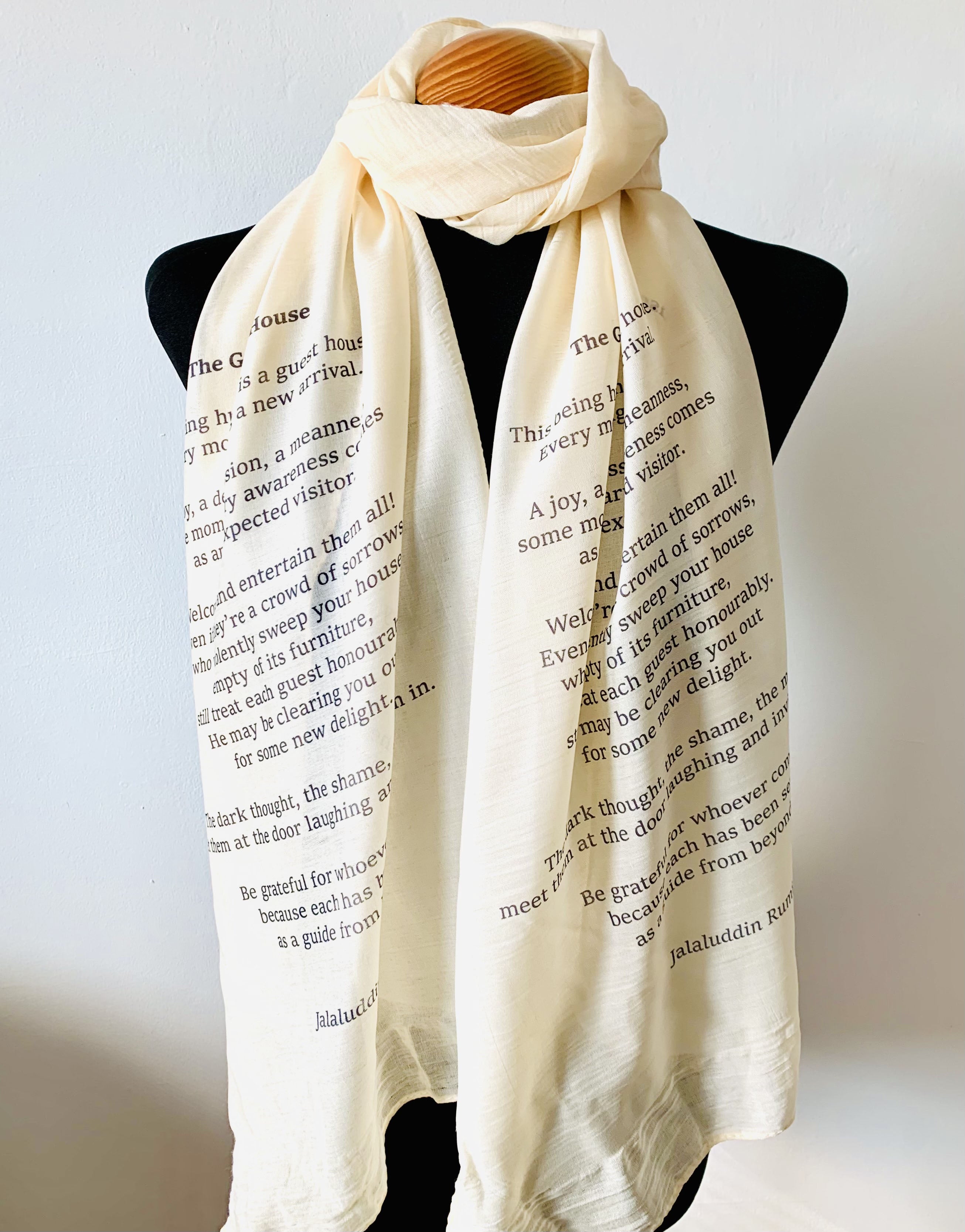 Rumi - The Guest House Scarf –  Spiritual Enlightenment Poem Print on Lightweight Scarf .