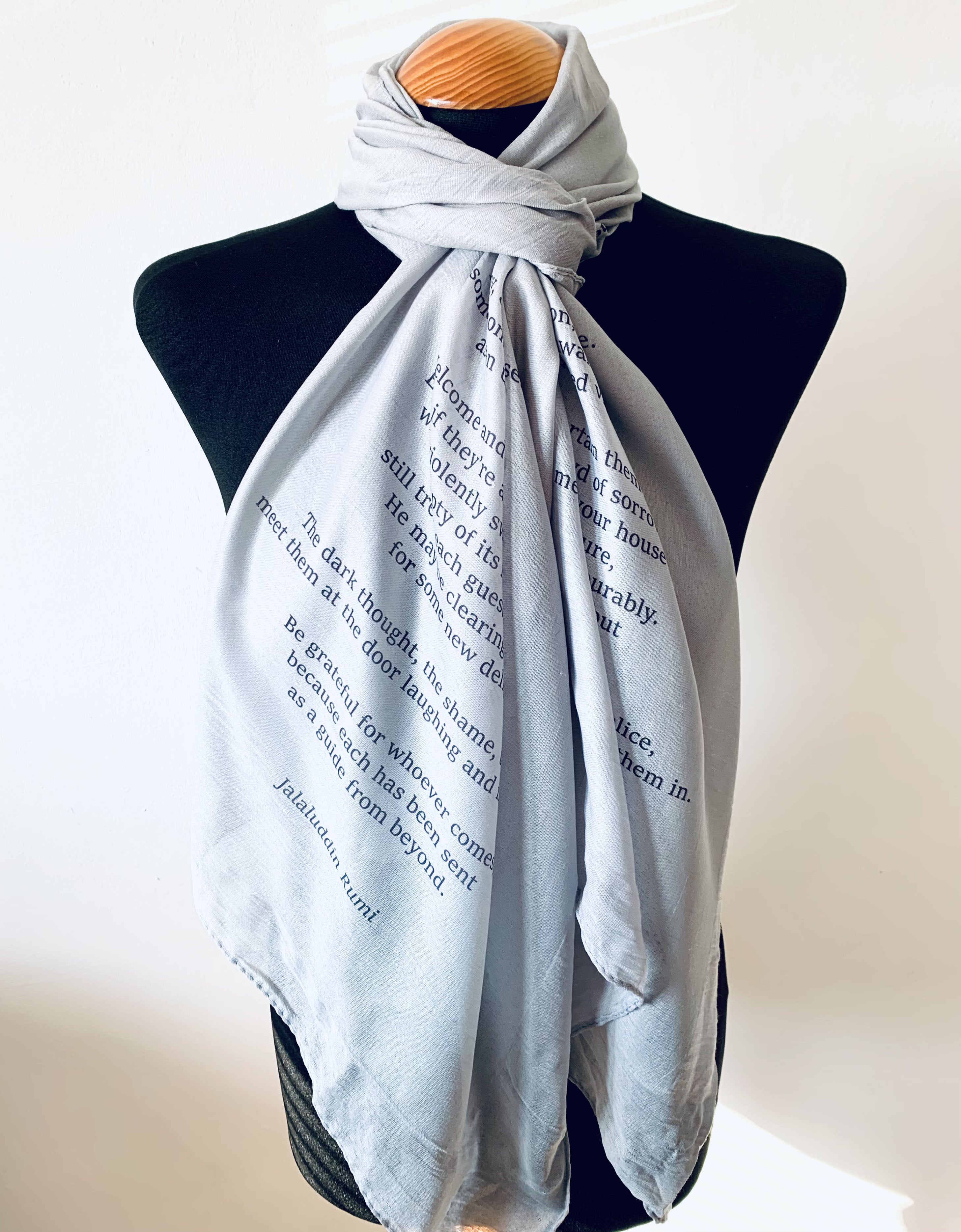Rumi - The Guest House Scarf –  Spiritual Enlightenment Poem Print on Lightweight Scarf .