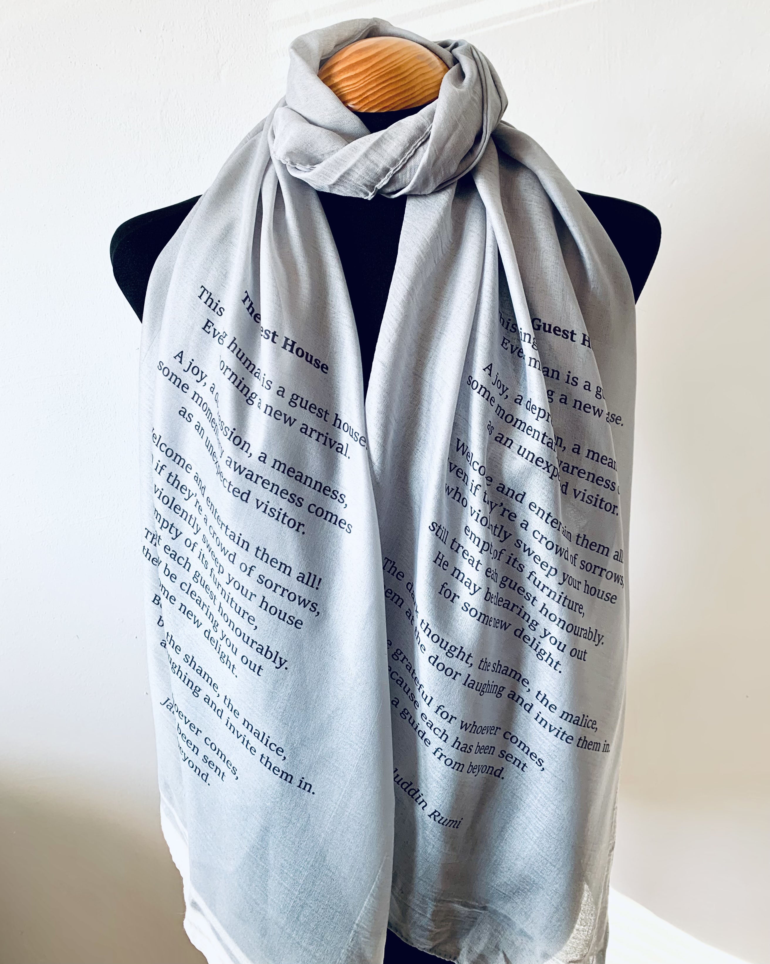 Rumi - The Guest House Scarf –  Spiritual Enlightenment Poem Print on Lightweight Scarf .