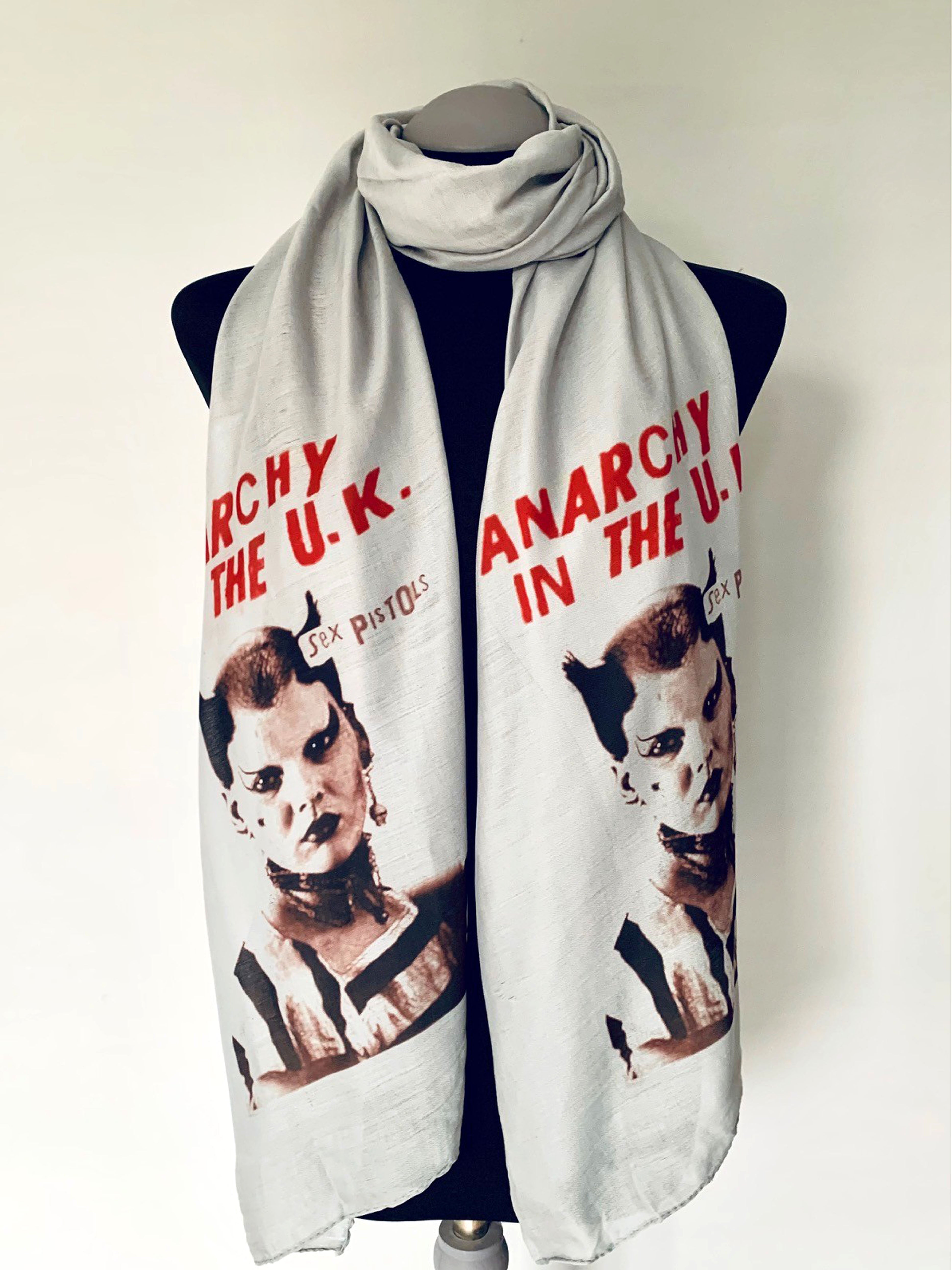 Sex Pistols Inspired Scarf – Punk Style Long Grey Scarf.