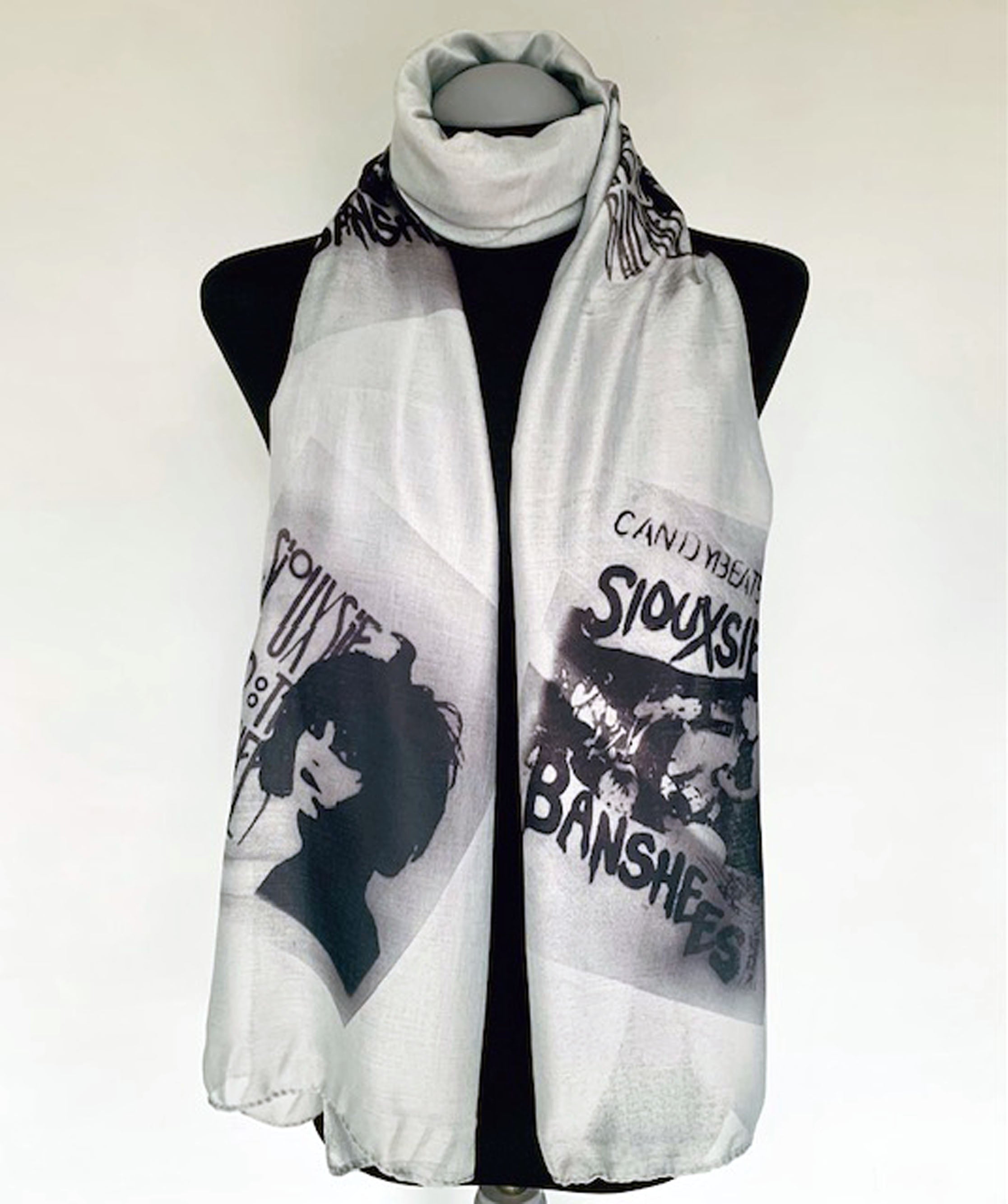 Wearabe art scarf with vintage post punk siouxsie sioux print