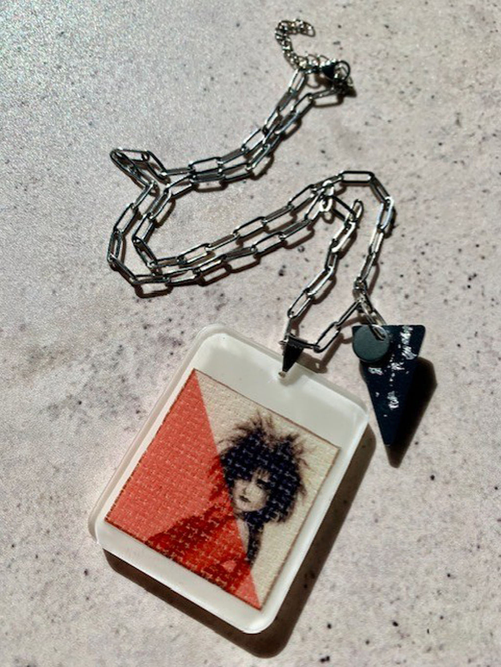 necklace with hand crafted large ivory resin pendant with punk style siuoxsie sioux portrait