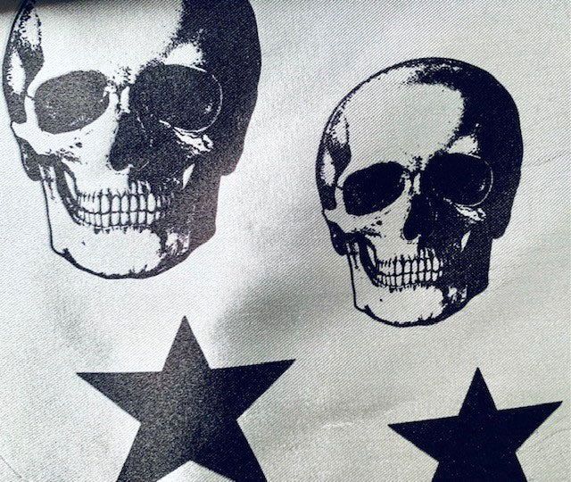 Skulls and Stars Scarf - Black Gothic Skull Print on Satin Silk Square Scarf