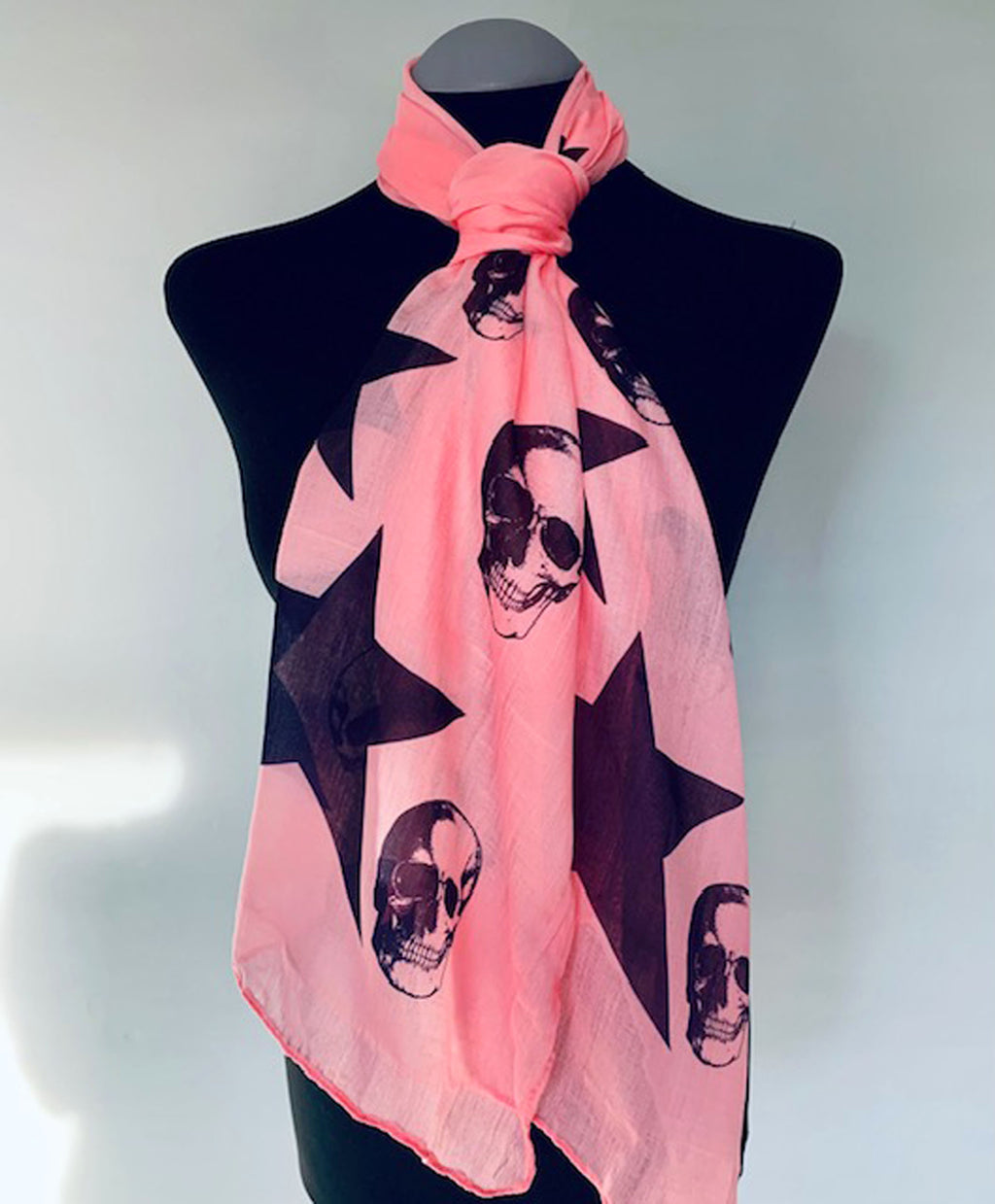Skulls and Stars Scarf – Gothic Punk Fashion Print on Lightweight Pink Scarf