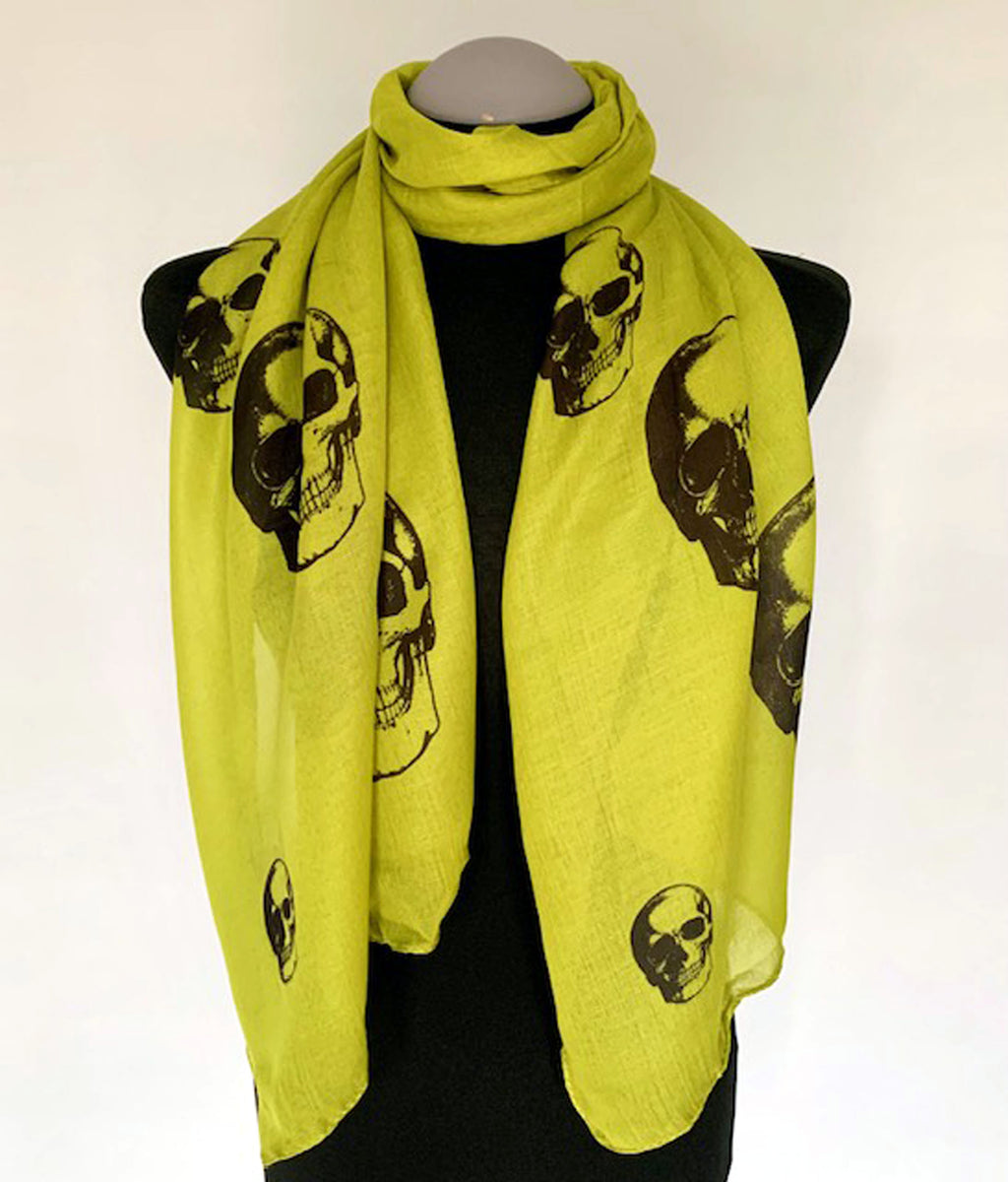 Skull Scarf – Gothic Punk Print Skulls Fashion Accessory - Army Green Lightweight Scarf