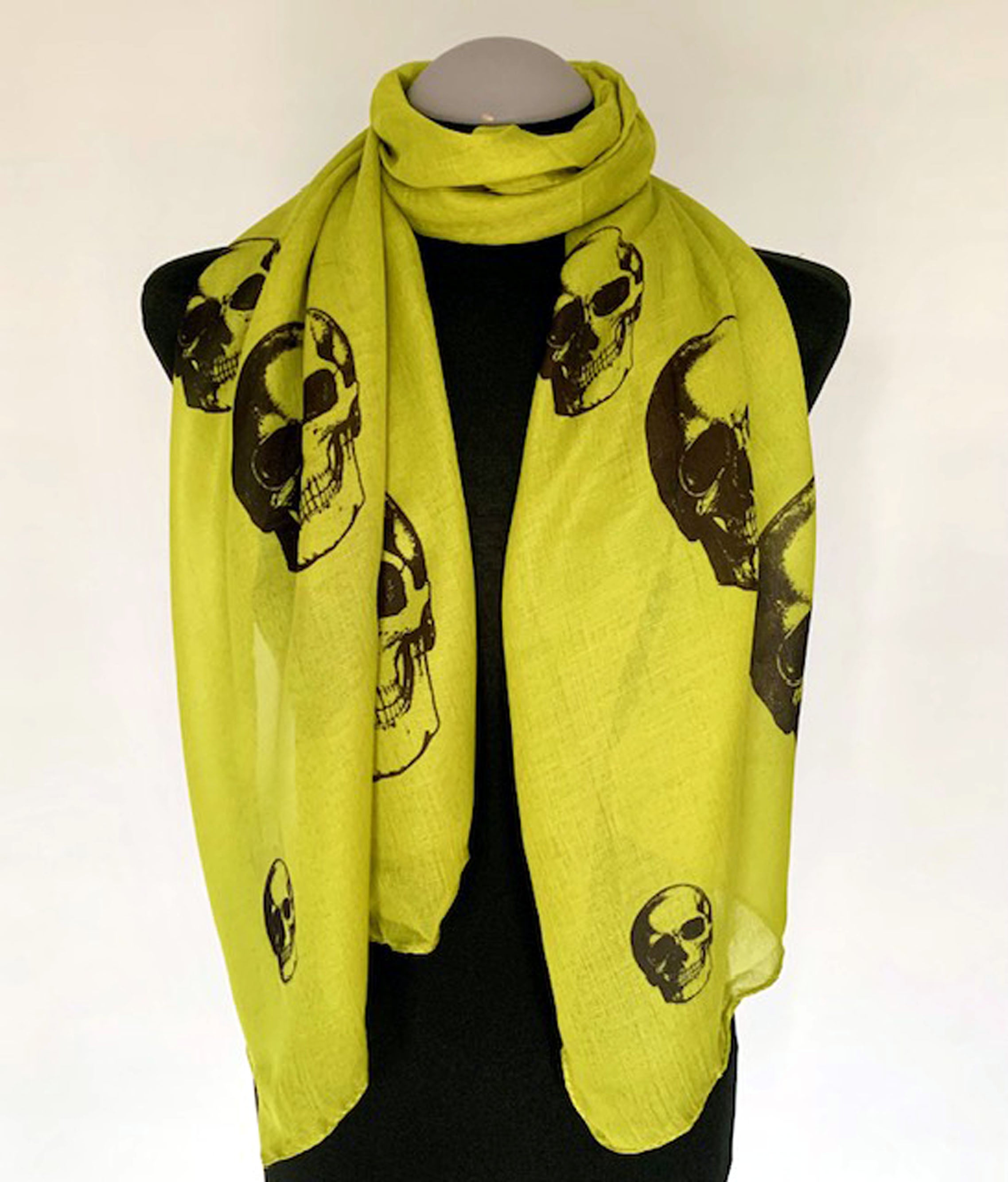 Skull Scarf – Gothic Punk Print Skulls Fashion Accessory - Army Green Lightweight Scarf