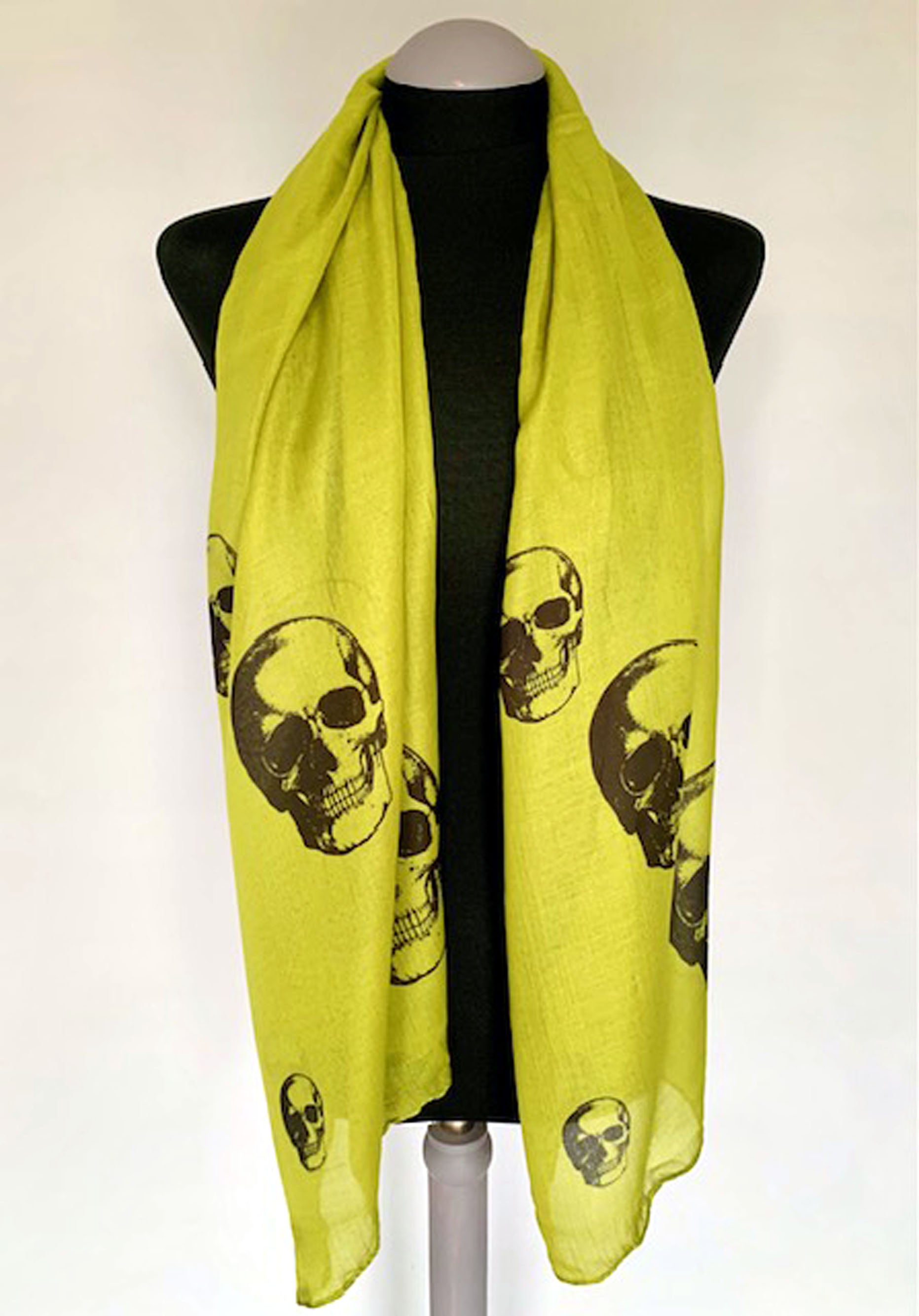 Skull Scarf – Gothic Punk Print Skulls Fashion Accessory - Army Green Lightweight Scarf