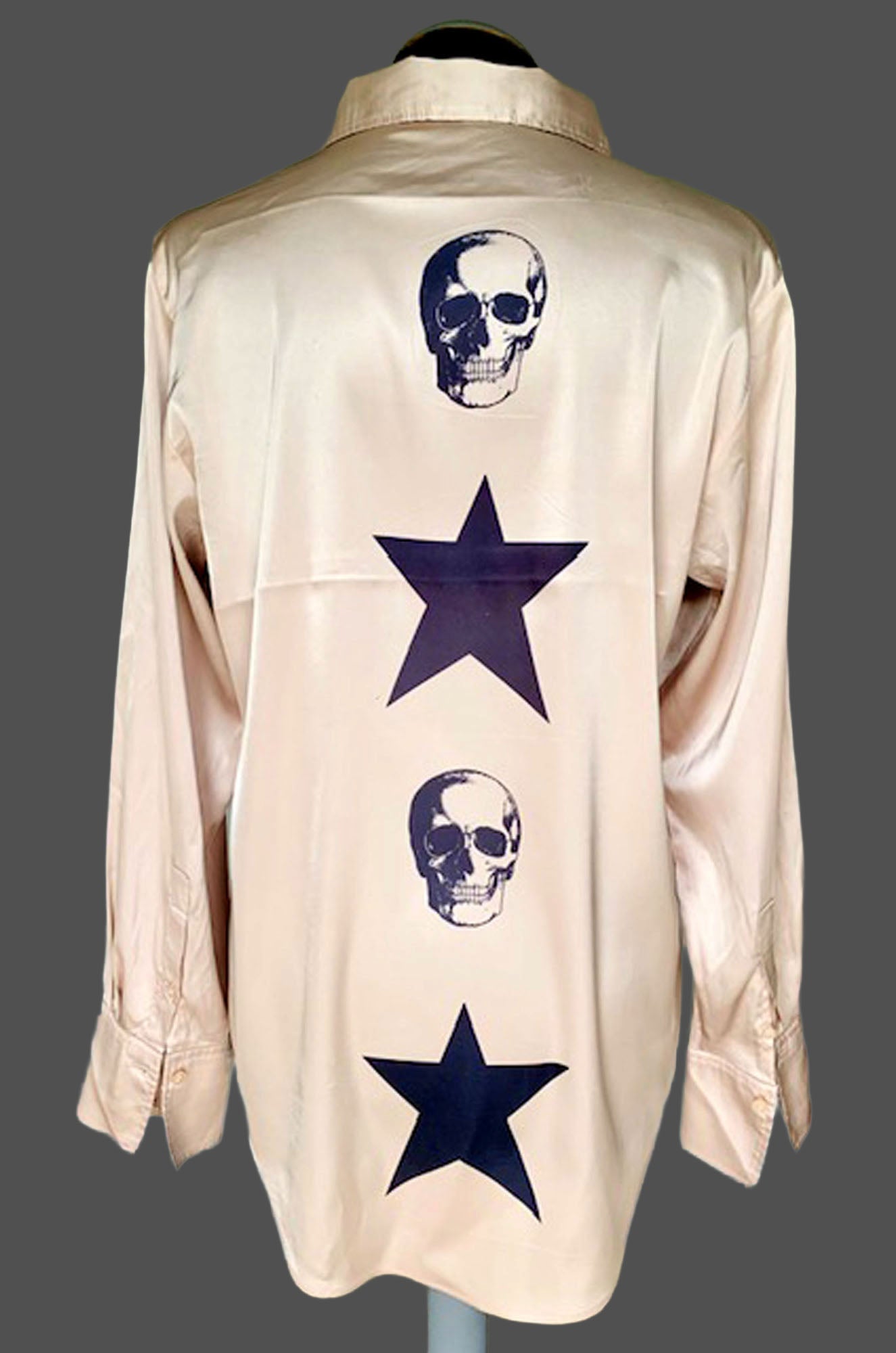 Reworked Skulls and Stars Art Blouse. One-of-a-Kind Upcycled Preloved Top